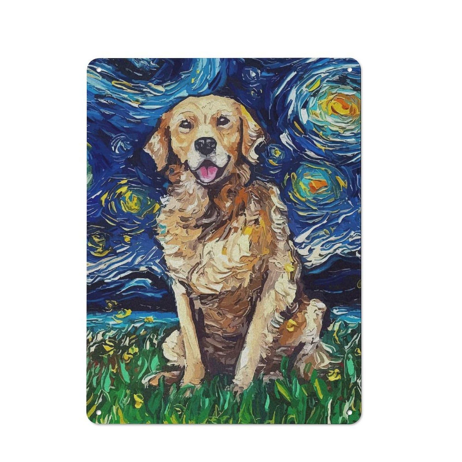 Junmoney Style-4 Dog Starry Night Vintage Metal Sign 40X30cm, Retro Classic Pub Decor For Cafe, Pub, Workshop Or Home Bar