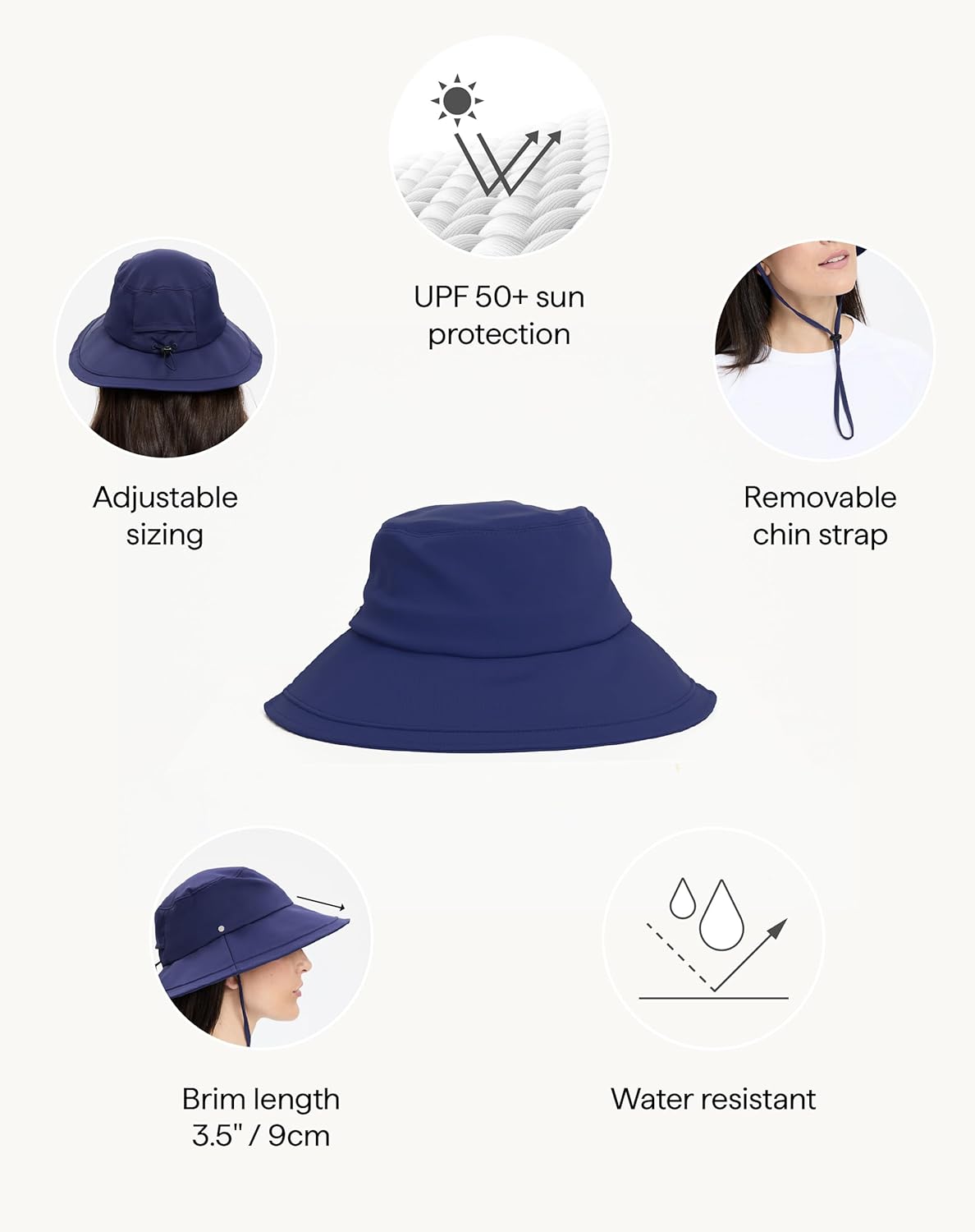 Solbari Women's Wide Brim Swim Sun Hat UPF 50+, Water-Resistant UV Protection with Ponytail Opening for Beach & Outdoor Pool - Image 3