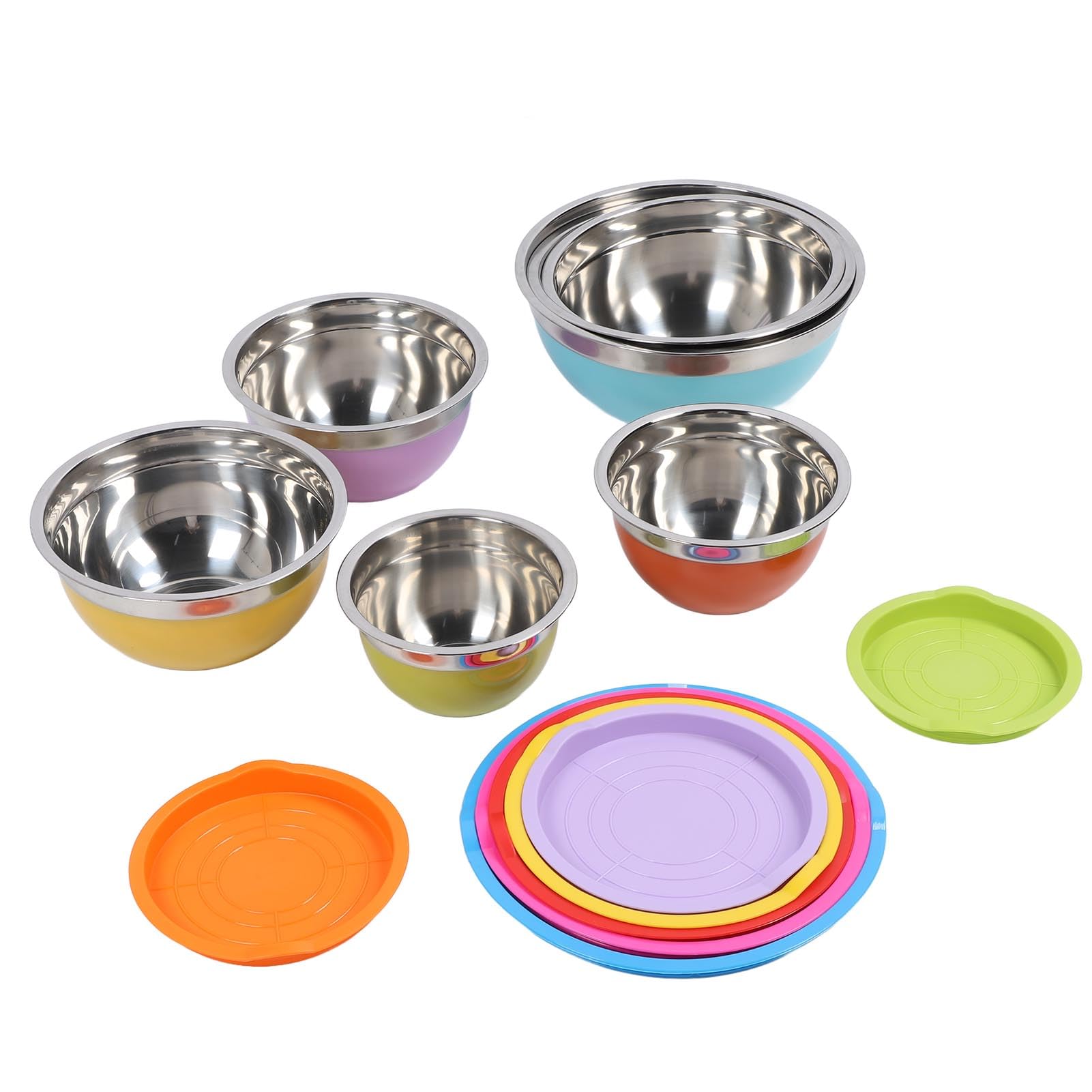 Nikou Dert Schüssel-Set aus Edelstahl, wiederverwendbarer Salatbehälter für selbstgemachtes Eis, Joghurt, Pudding, 10,7 x 4 x 5,5 cm, 2 Rührschüsseln mit Deckel, stapelbares Nesting-Design