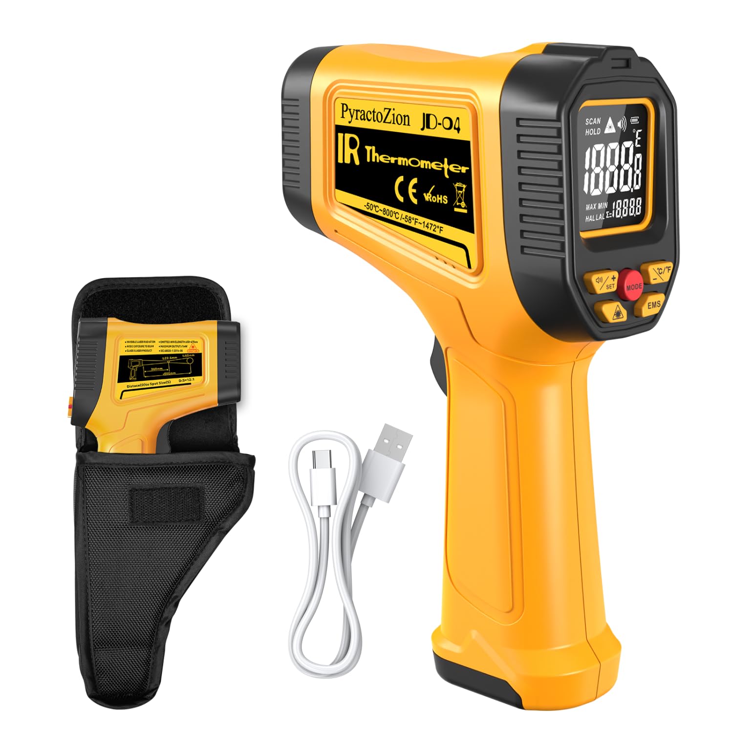 Infrared Thermometer Gun, Dual-Mode with Non-Contact IR & K-Type Thermocouple Probe Meature, -58°F to 1472°F High Accuracy Laser Temperature Gun with Emissivity, Humidity, for Cooking, Industrial Use — Amazon image 9