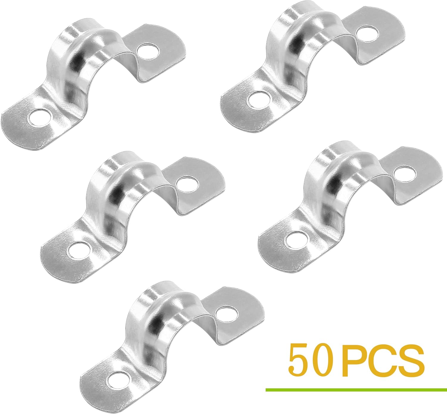 Piutouyar 50 Pack 12MM Two Hole Strap U Bracket 304 Stainless Steel Rigid Pipe Strap Clamp Heavy Duty Tube Strap Tension Clip (1/2 Inch)