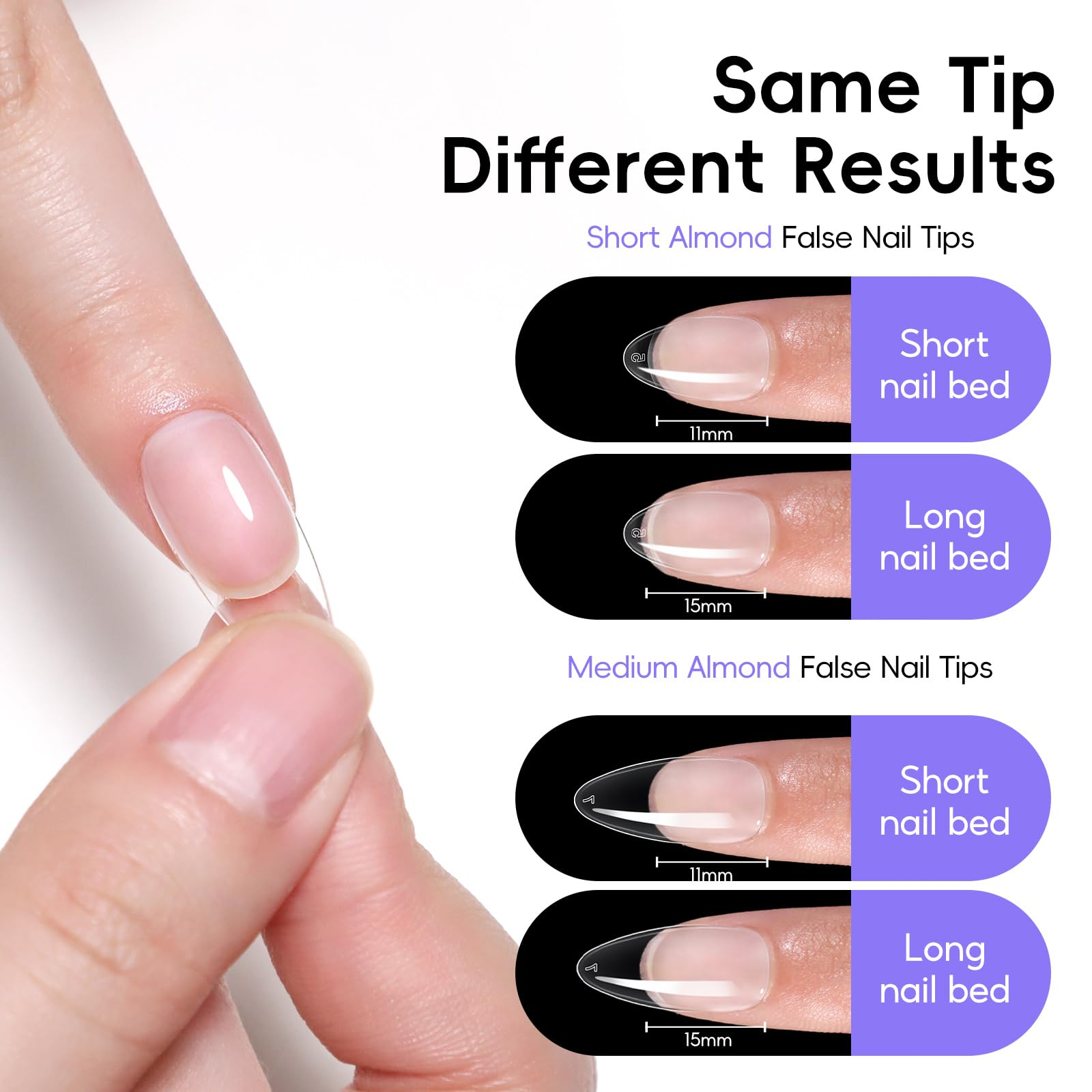 PEACECOLOR Tips für Gelnägel, 240Pcs Nageltips Kurze Mandel & Medium Mandel, Nude Rosa Jelly Nail Polish mit Top Coat, Mini UV Lampe für Nägel, Nagelkleber
