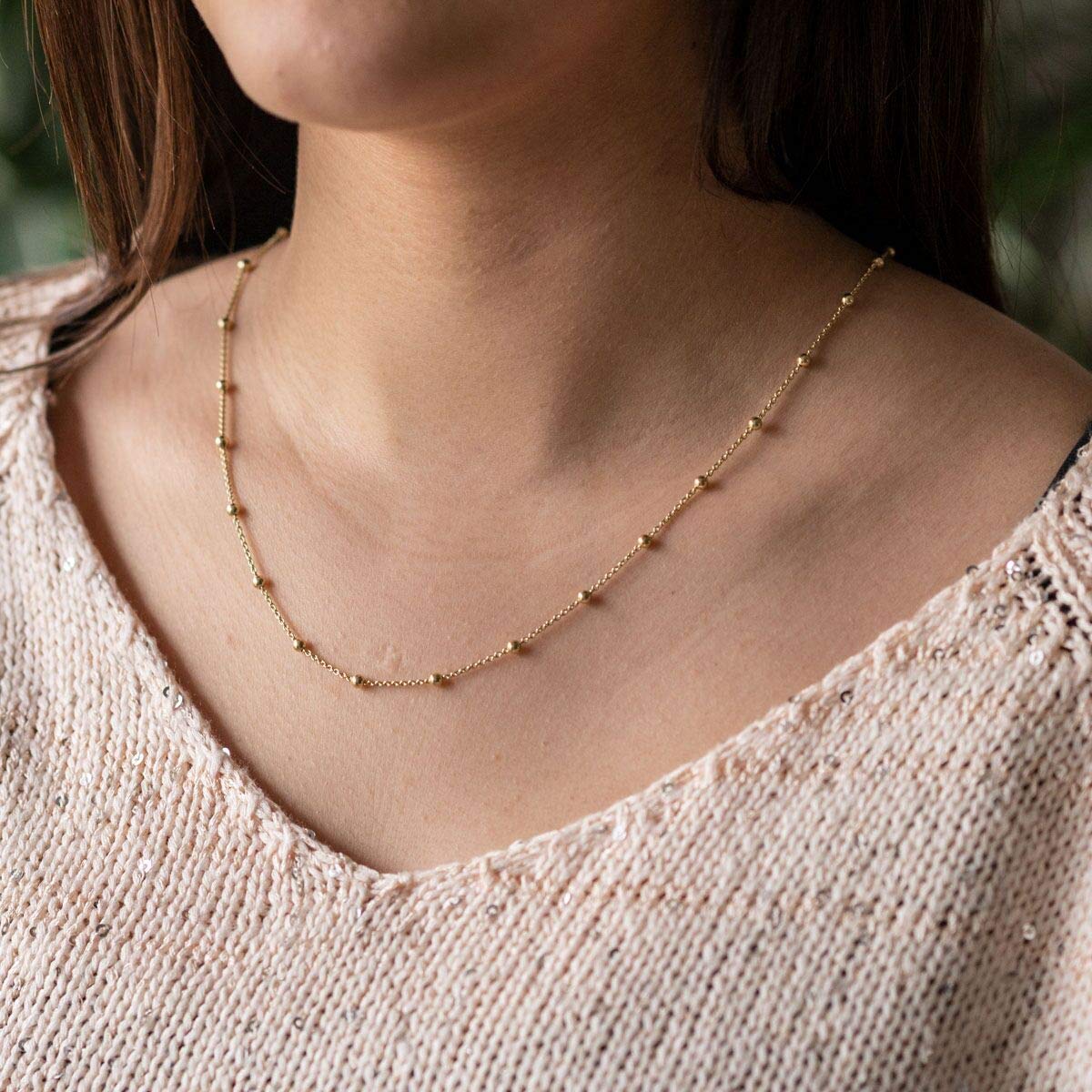 Damen Halskette 1,3mm Gold Kugelkette 925 Silber vergoldet K104 | Filigrane Damenkette Goldkette mit 3mm Kugeln in 40 45 50 55 60 70 cm in Schmuck Verpackung von MATERIA by Matthias Wagner