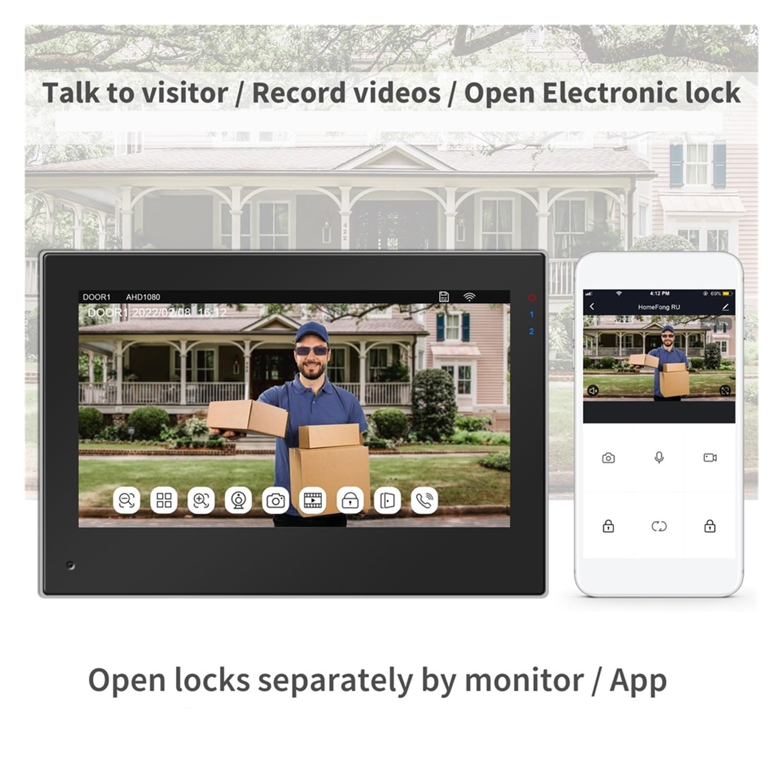 Citofono WiFi For La Casa Smart Videocitofono Videocitofono Campanello Touch Screen Talk Registrazione Sblocco RFID(Size:White)