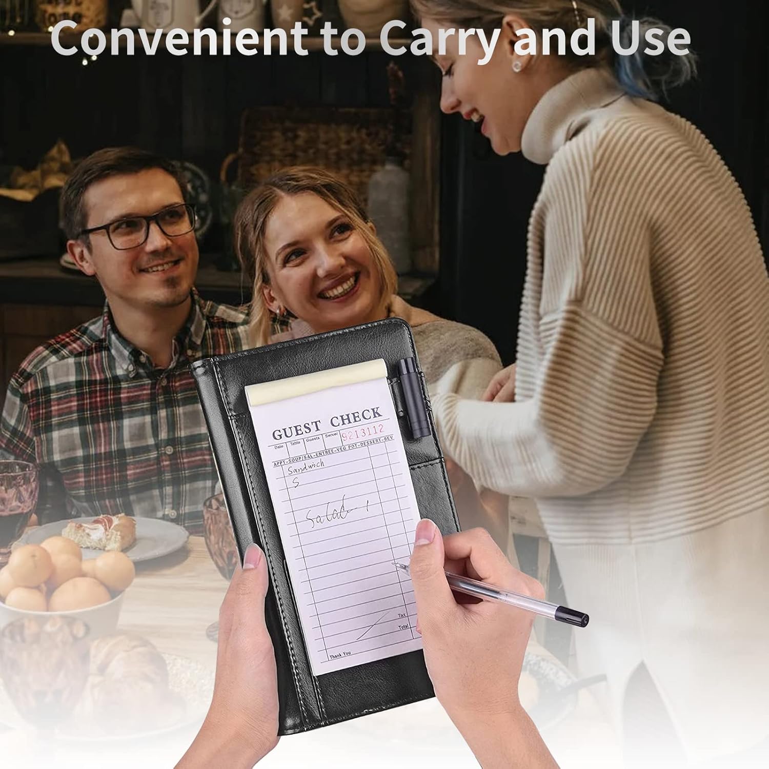 Buy Server Books for Waitress with Zipper Pocket Leather Waiter