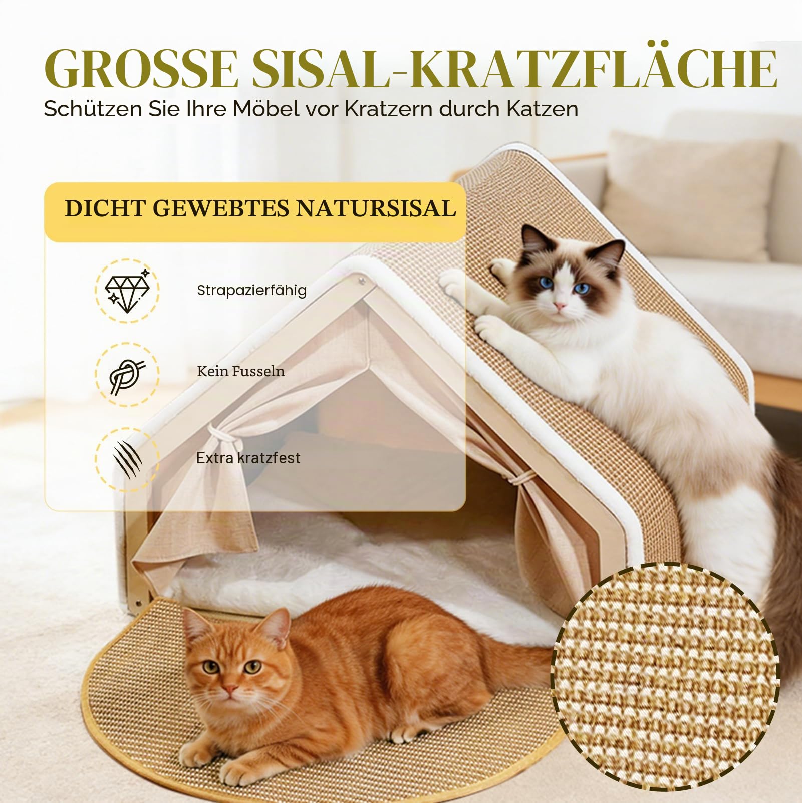 2-in-1 Katzenhaus Mit Kratzbrett Aus Holz, Katzenzelt Indoor