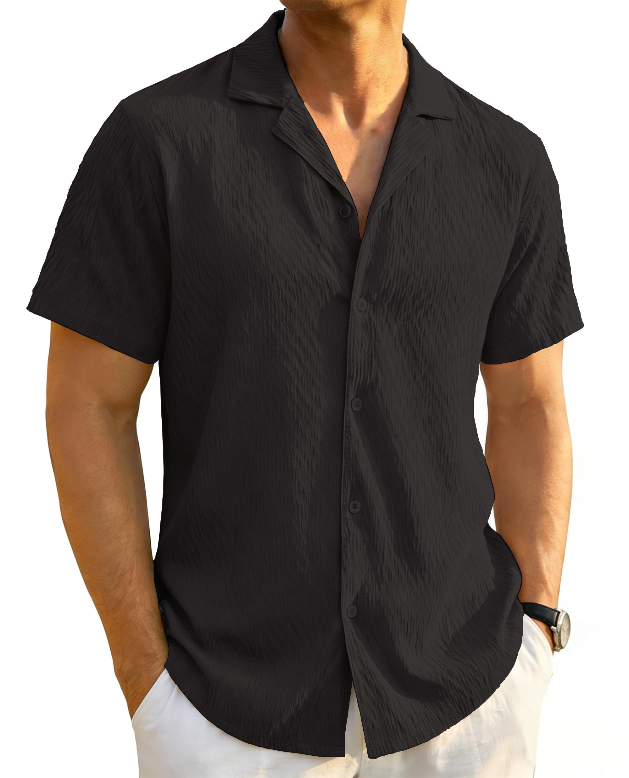 TACVASEN Herren Kurzarm Hemd Sommer Freizeithemd Leichtes Regular Fit Shirt Button down Cuba Herrenhemd