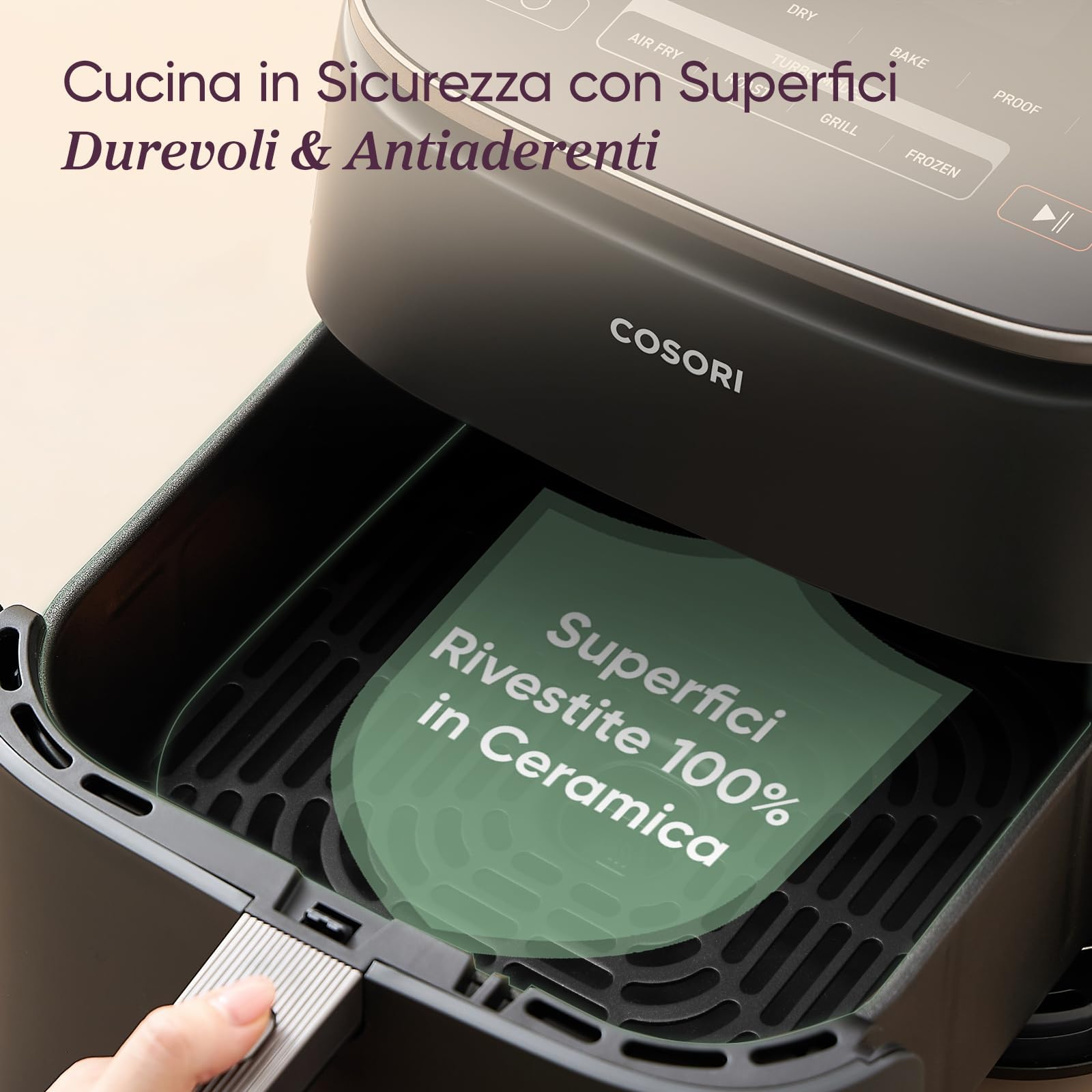COSORI Friggitrice ad Aria Turbo Blaze 6L con Rivestimento in Ceramica, Air Fryer con DC Motore, 9 Funzioni & 5 Velocità della Ventola Automatica, 110 Ricette & 96 Tabelle di Cottura, 1725W