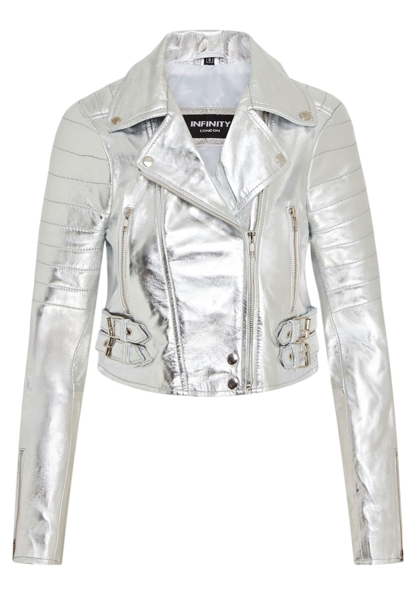 Infinity Leather Chaqueta de Cuero Auténtico Estilo Motero Chic Estilo Gótico con Cuerpo Corto Para Mujer
