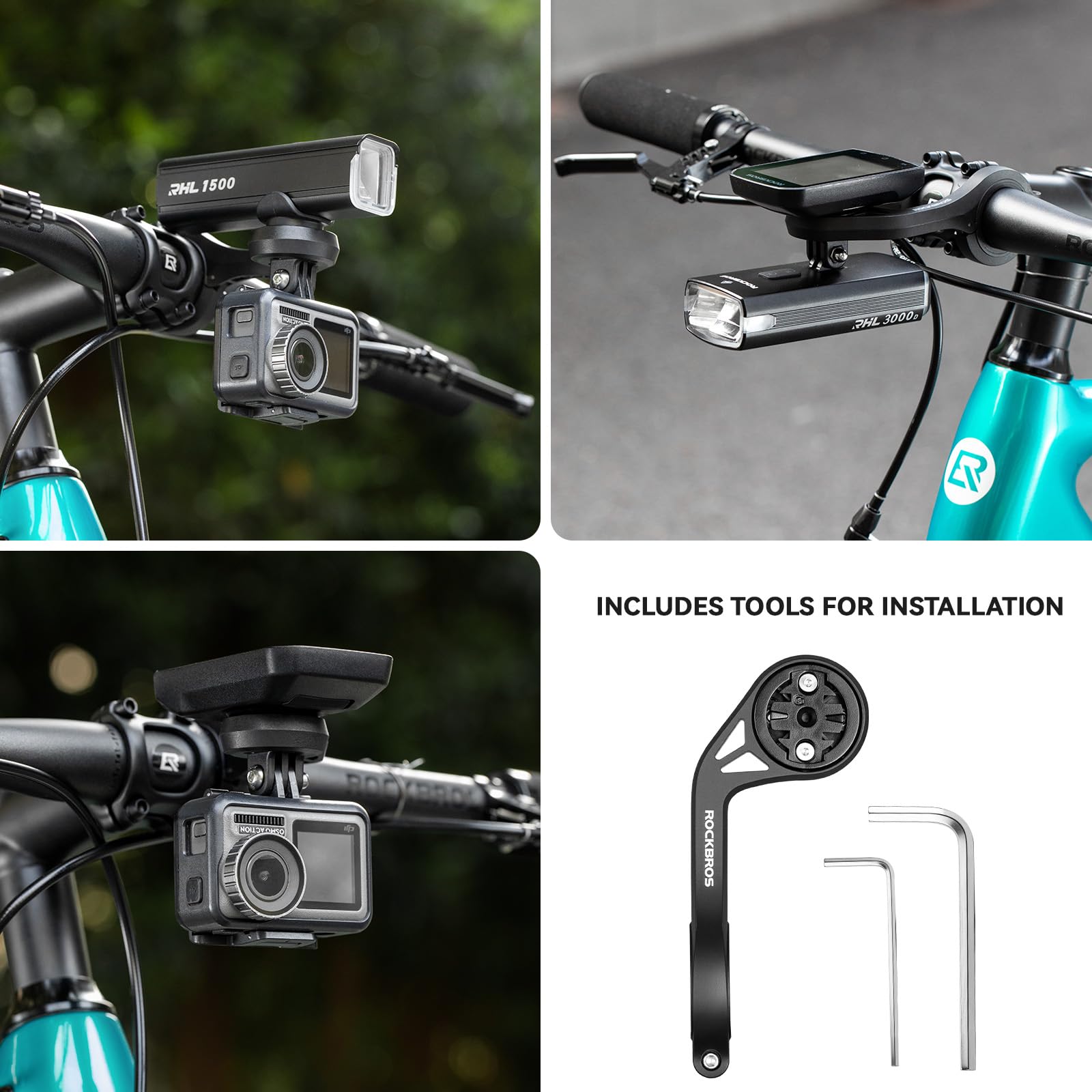 ROCKBROS Supporto per Computer Bici, Supporto per Bici Compatibile con Garmin, Wahoo, Bryton GPS Bike Computer Telecamere D'Azione e Luci Bicicletta, per Manubrio da Bicicletta 31,8 mm MTB Road Bike