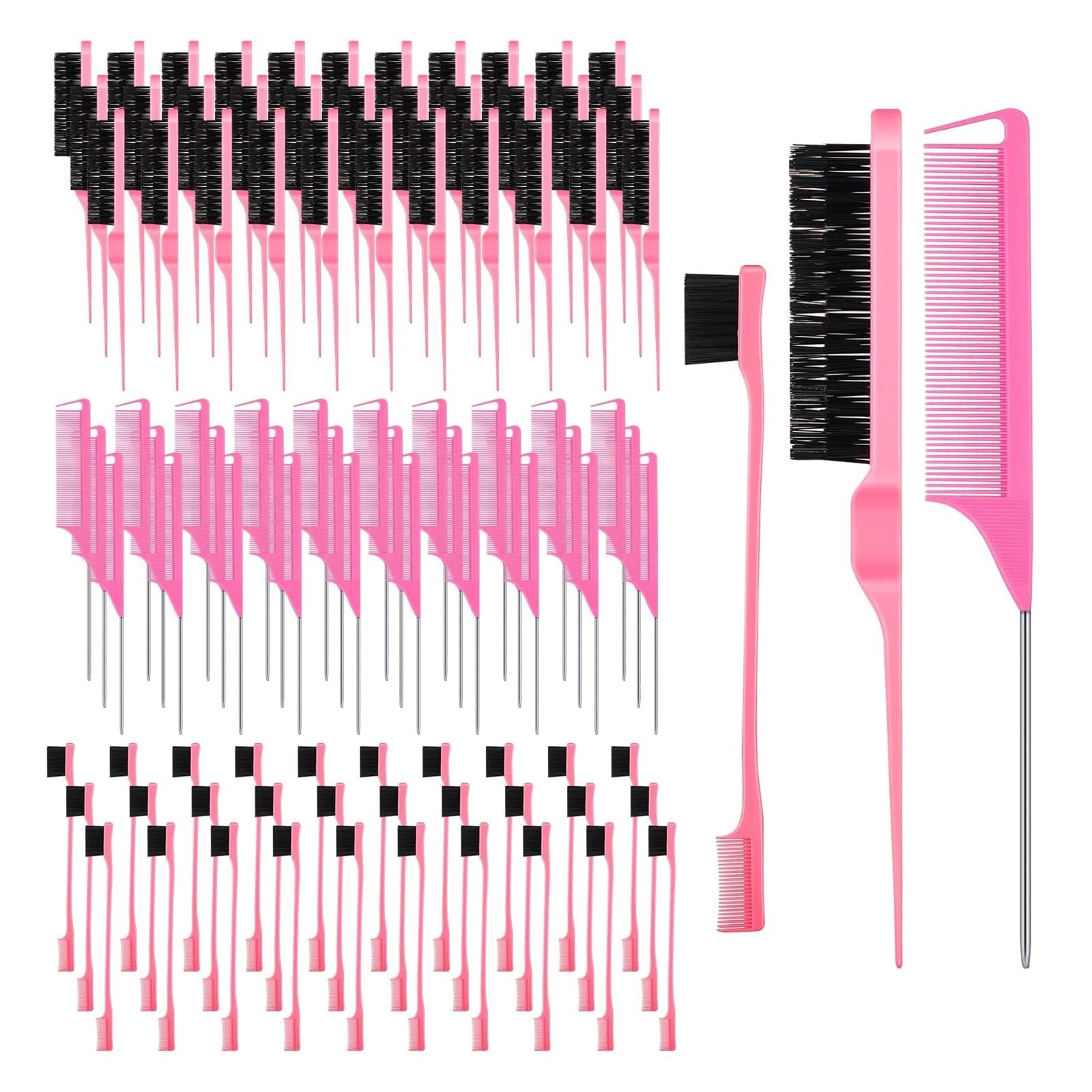 Ensemble de Peignes de Coiffure, 90 pièces, Dont 30 brosses à Cheveux taquines, 30 Peignes à Queue de Rat Robustes, 30 Poils de Brosse de Bord