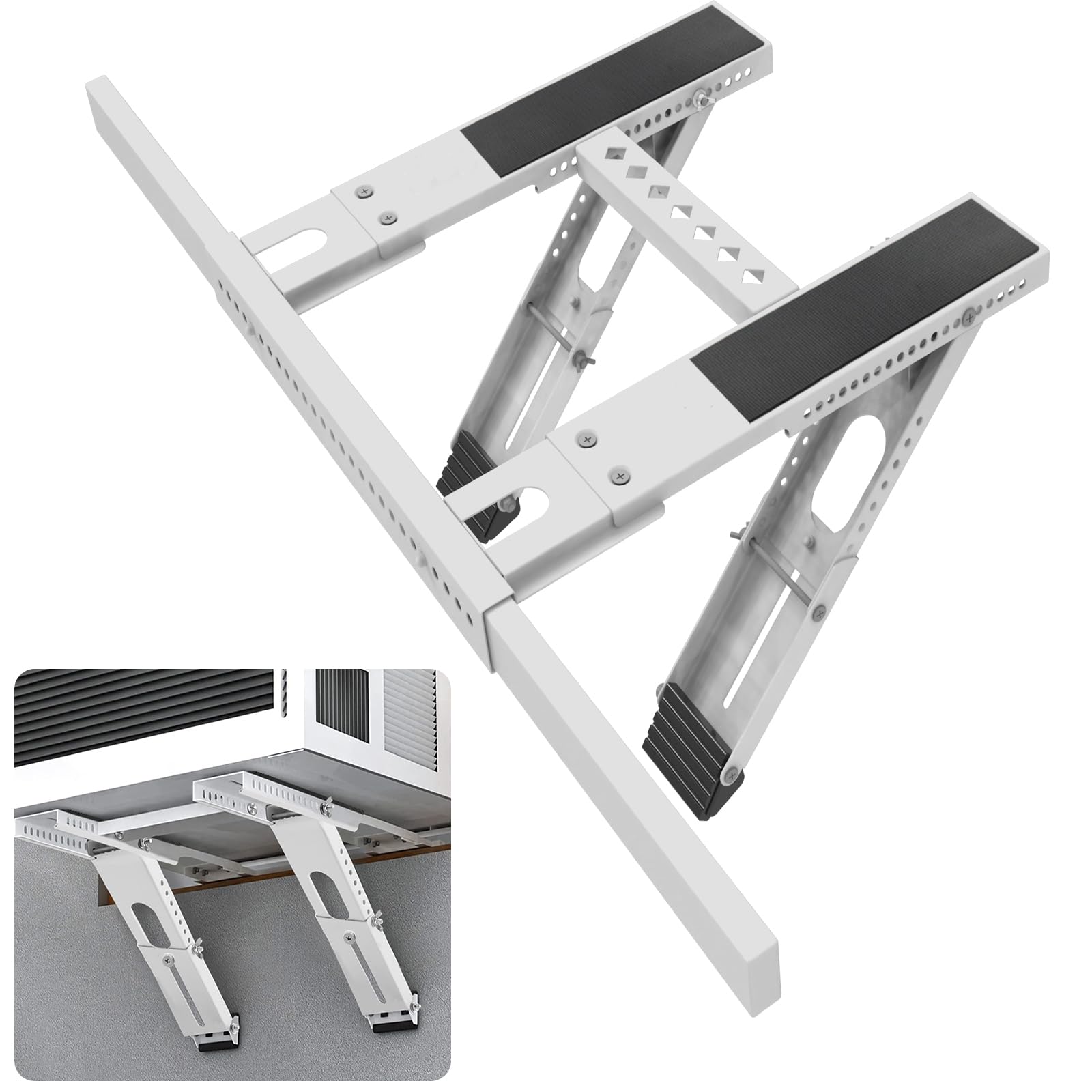 Universal Window Air Conditioner Support Bracket, No Drilling Heavy-Duty AC Window Bracket Supports Up to 200lbs for 5,000-24,000 BTU AC Units, Fits