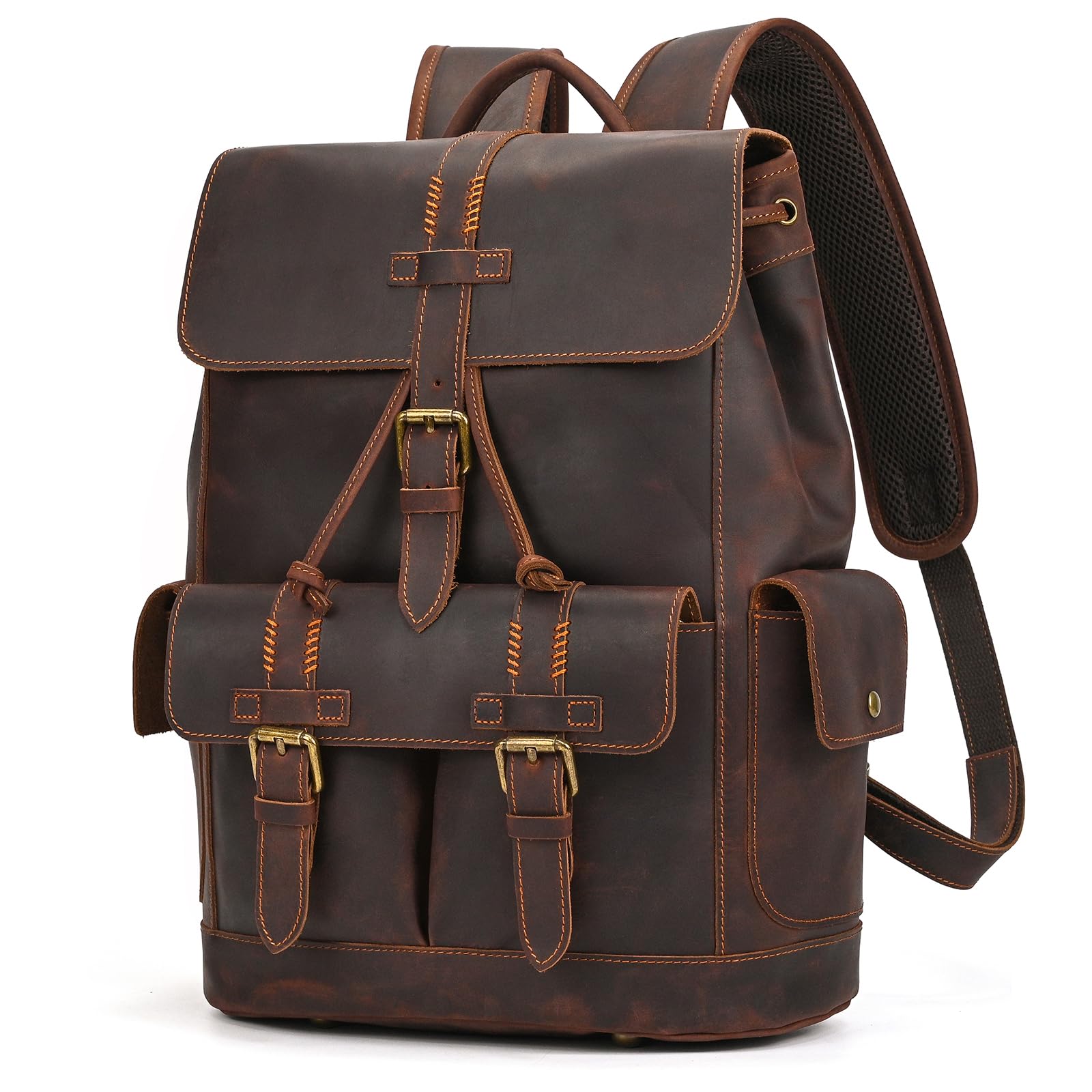 Reiserucksack Leder Rucksack Herren, Groß Handgepäck Travel Backpack 15.6 Zoll Laptop Rucksacktasche Tagesrucksäcke für Weekender Trip Business