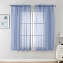 Chyhomenyc Sheer Curtains 63 Inch Length 2 Panels, Denim Blue