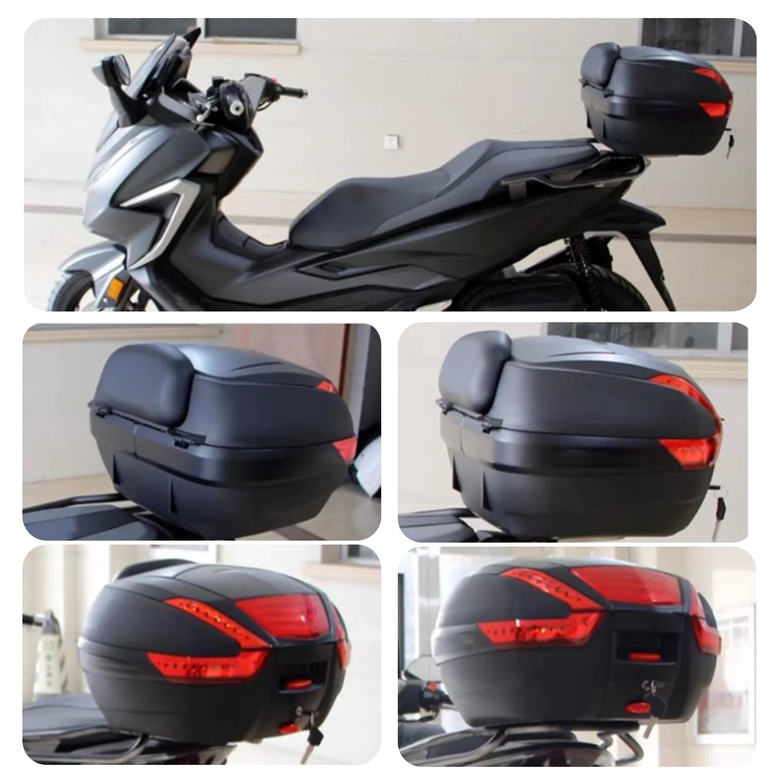 Bauletto Universale per Moto 38L Scatola di Coda Impermeabile per Moto da Viaggio Box di Stoccaggio di Grande capacità con Hardware di Montaggio E Schienale per Riporre Caschi E Guanti(Red)