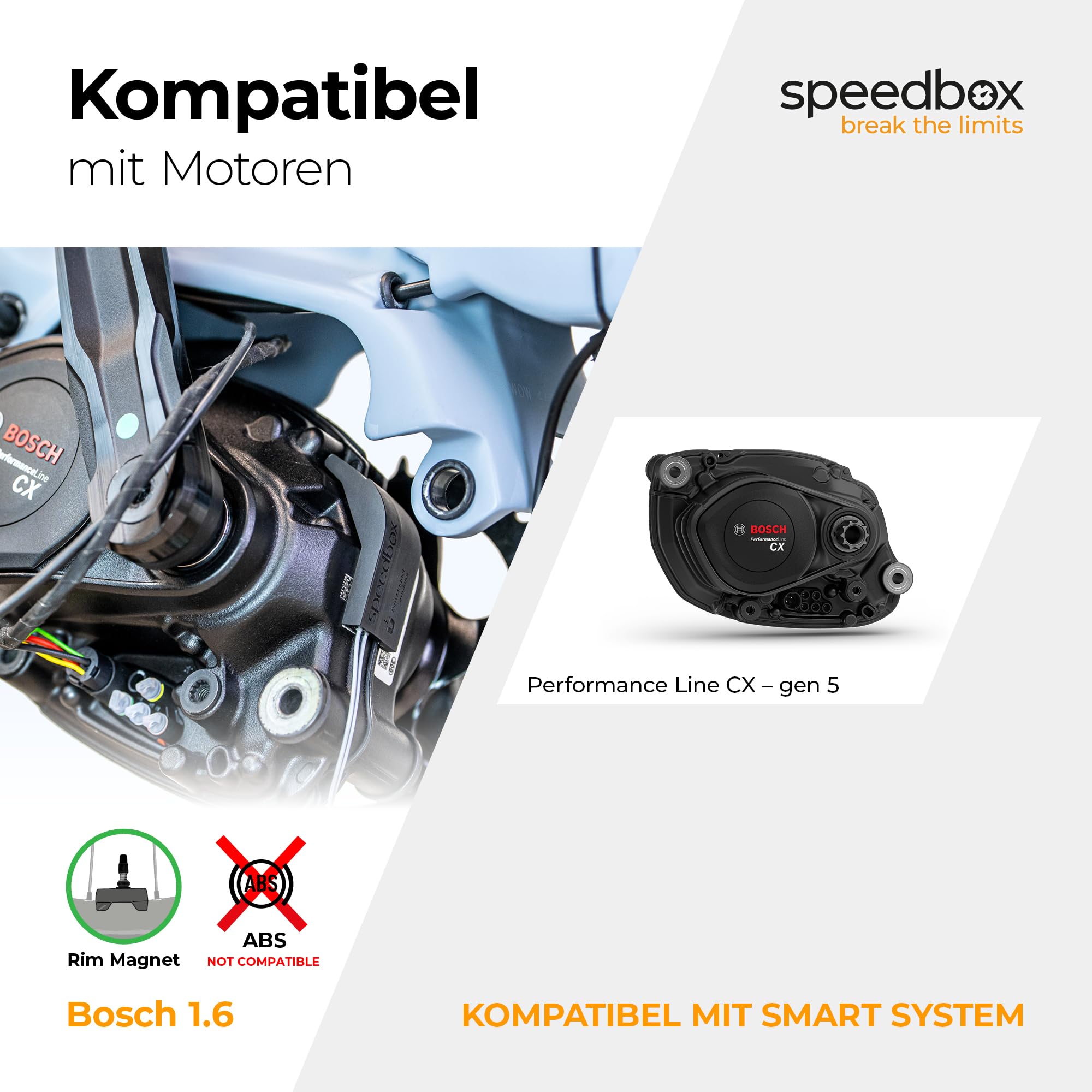 SpeedBox 1.6 B.Tuning mit Bluetooth, kompatibel mit Bosch Smart System (Performance Line CX 5. Gen) für E-Bikes mit Felgenmagnet am Hinterrad, E-Bike Tuning-Chip & SpeedBox App
