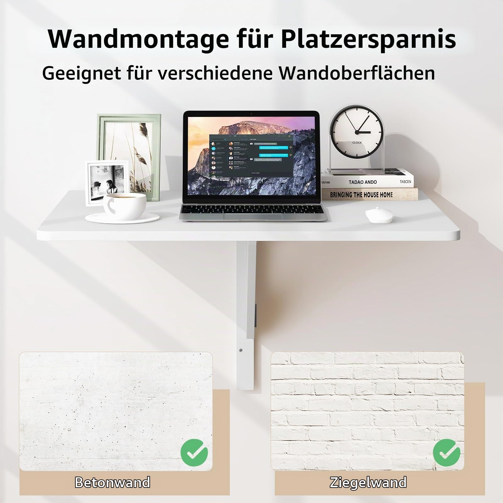 FANTASK Wandklapptisch, schwebender Schreibtisch, klappbarer Wandtisch, platzsparender Küchentisch für Küche Esszimmer Arbeitszimmer (Weiß)