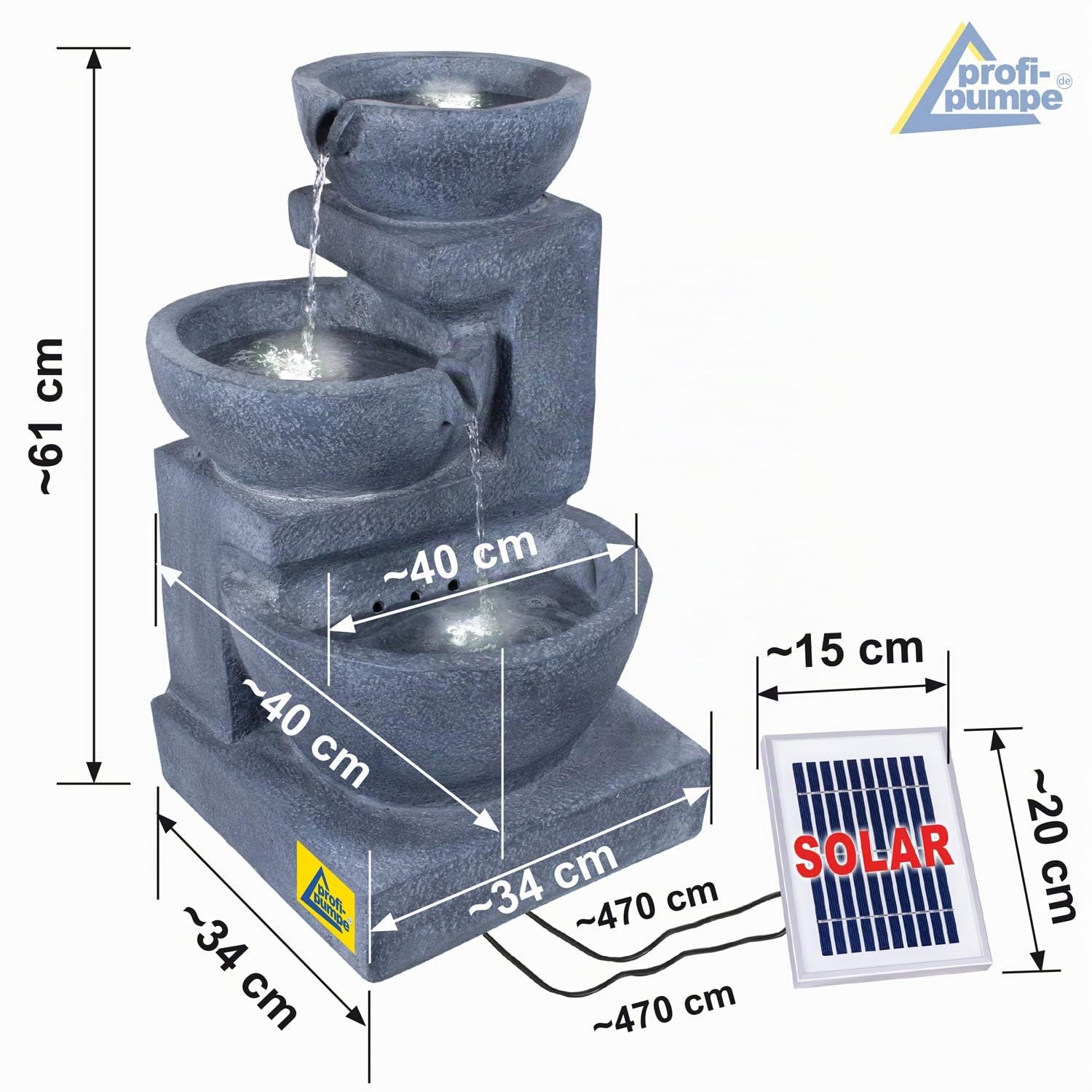 Fontaine de Jardin Solaire GRANITSCHALEN-Kaskade-5 avec éclairage LED et Batterie Li-ION