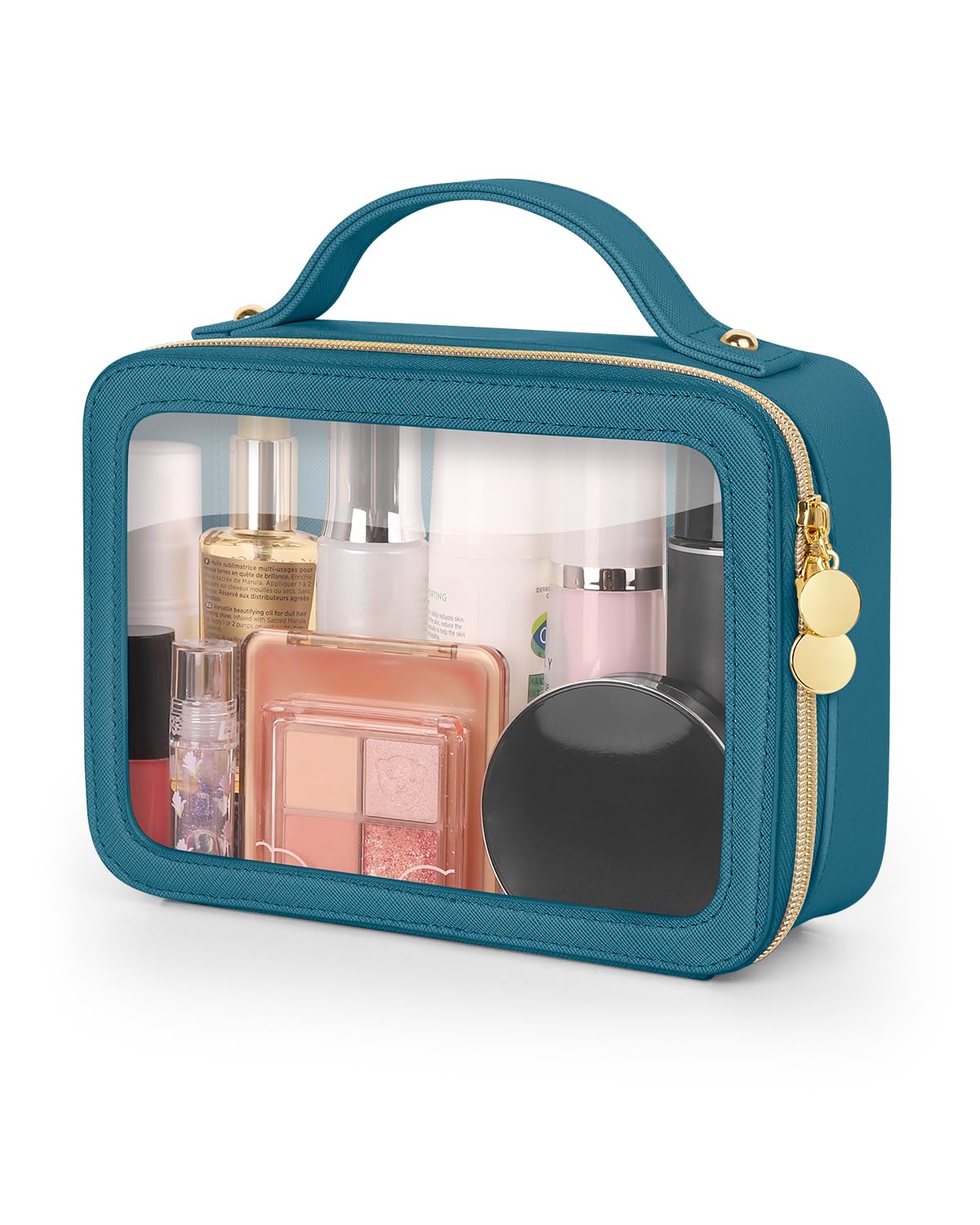 Soimeat Clear Makeup Bag, Portable Travel Cosmetic Bags, Multipurpose Leather Toiletry Bag with Zipper, Waterproof Transparent Cosmetic Organizer for