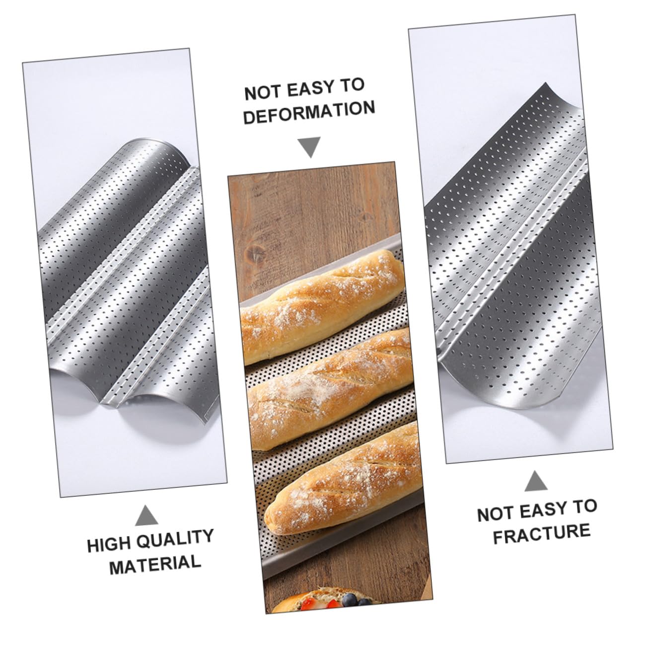 Molde para Baguette de Acero Inoxidable 2 Piezas, Plata | Perforado Reutilizable, Limpieza Sencilla y Uso Fácil, para Panadería y Repostería Profesional