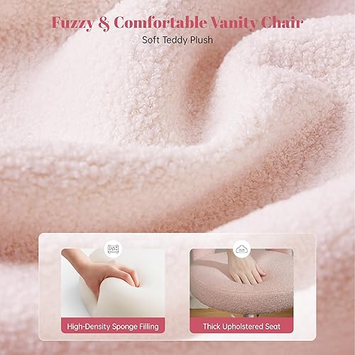 Miniatura 3 de Silla de tocador con ruedas rosa, bonita silla de tocador con respaldo, bonita silla de escritorio de forro polar ultra afelpado, silla de oficina