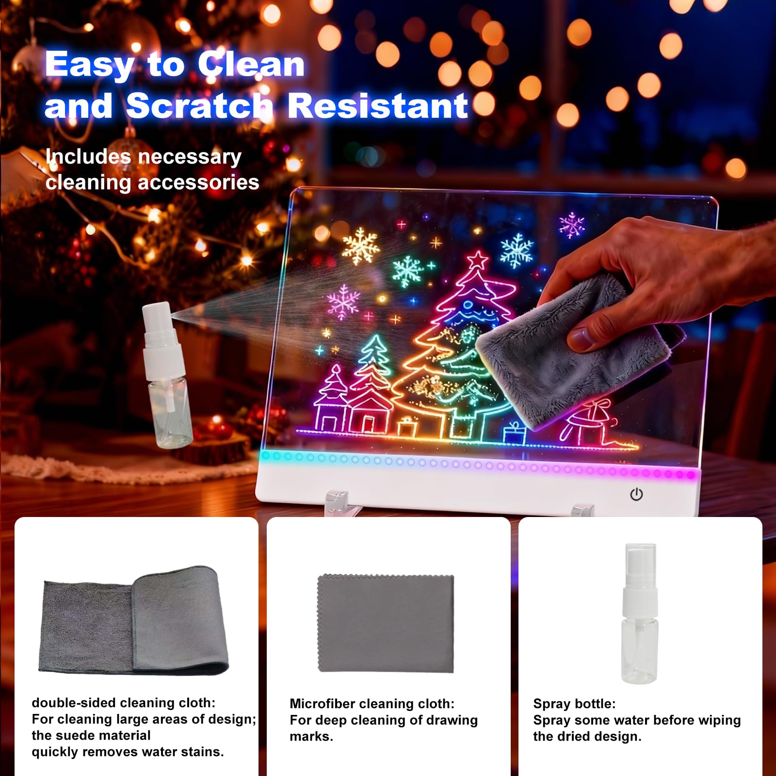 Tablero de dibujo LED recargable 12 colores pizarra acrílica transparente borrable 30 x 20 cm