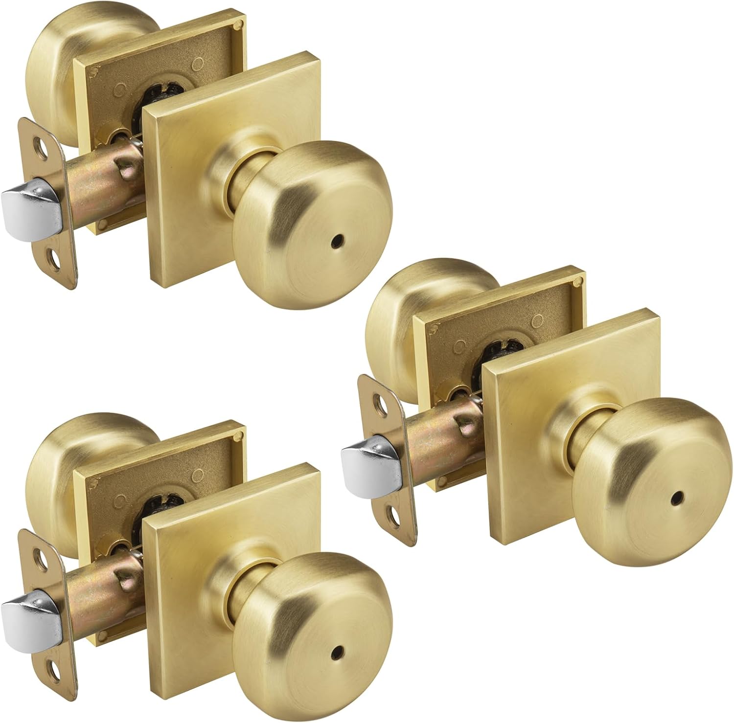 3 Pack Gold Door Knobs Interior, Square Doorknobs for Privacy Bath & Bedroom, Heavy Duty Door Knob with Lock