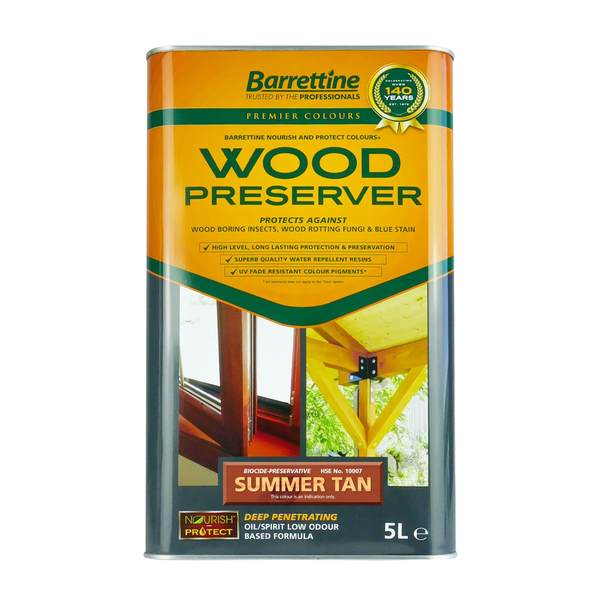 Barrettine Summer Tan Wood Preserver (, 5L) - Uv Fade Resistant, Durable & Water Repellent Premier Wood Preserver, Deep Penetrating, Low Odour & Oil Based, Suitable For Outdoor & Indoor Use