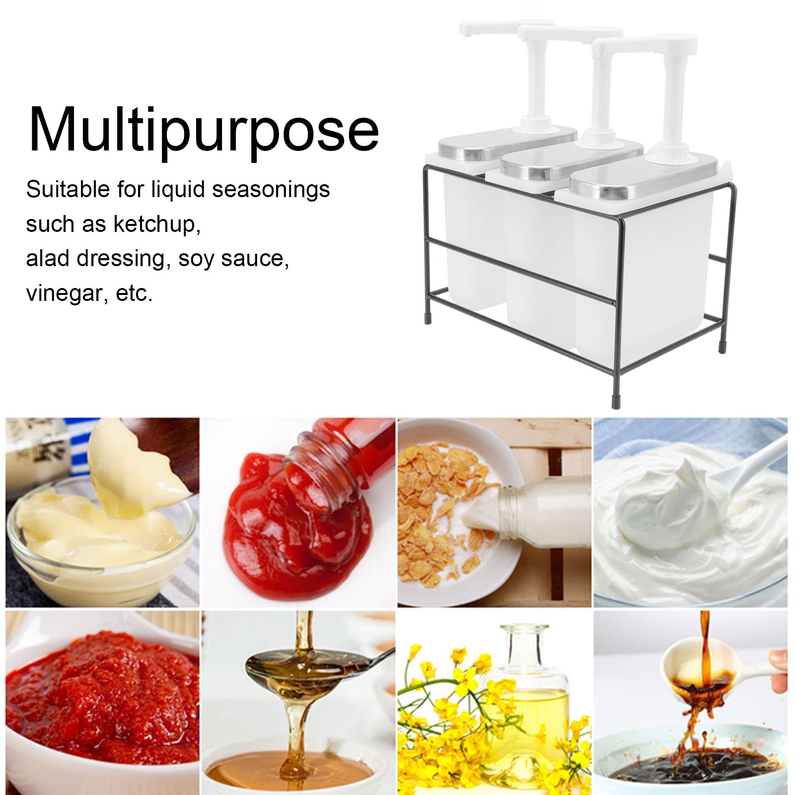 Skinny Syrup Pump Condiment Pump Dispenser Hand Press Milk Tea Sauce Dispenser 3 Heads With Iron Frame 1l 285x18x35cm112x71x138in Syrup Pump Dispenser