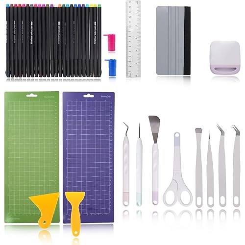 Zghncslong Accessory Kit, Cutting Mat Vinyl Beginner Hand Weeding 42 Piece Multi-Purpose Kit, Colored Pencils, Cutting Mat, Scraper, Ruler, Pen Adapter
