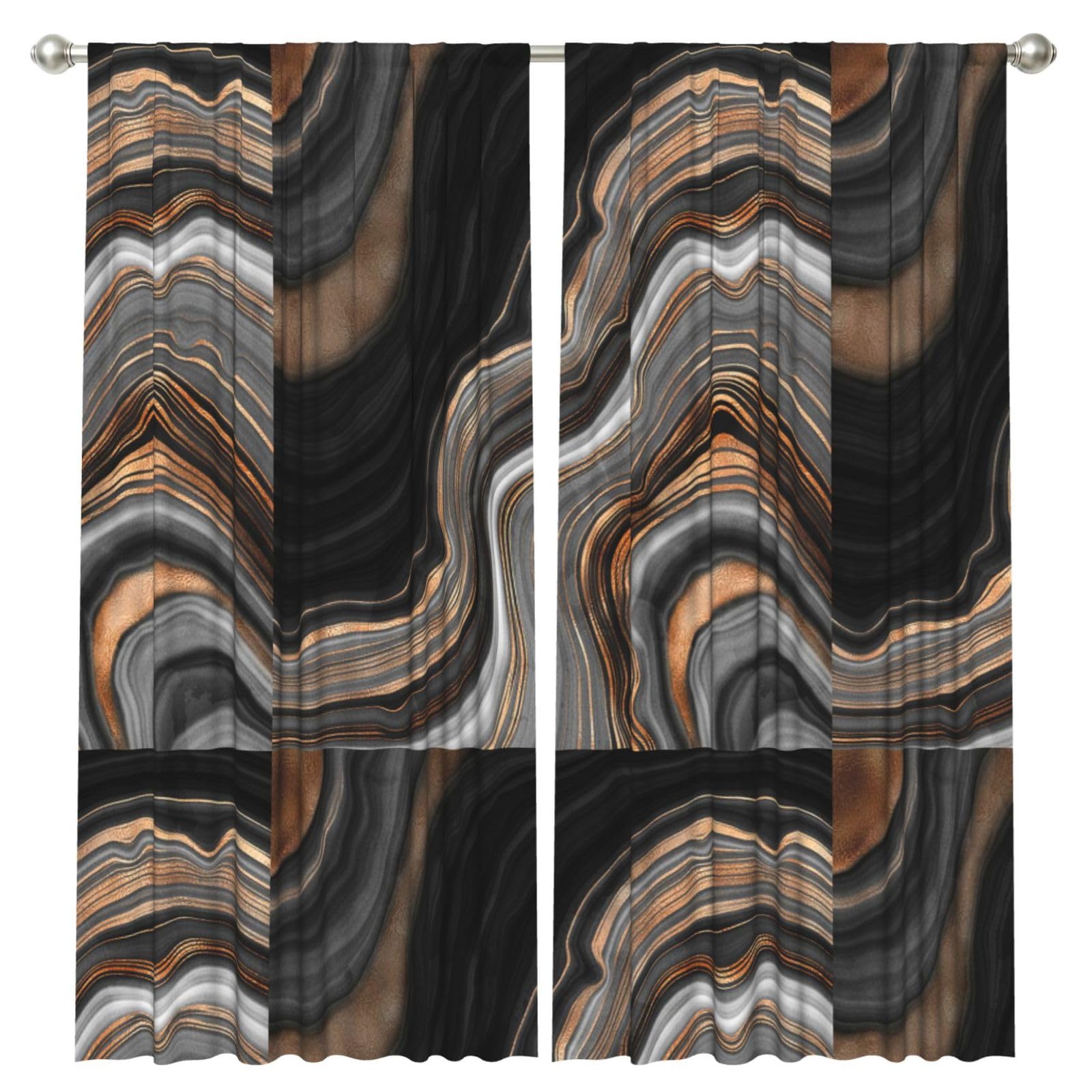 InOmak Elegant Black Marble With Gold And Copper Veins, 2 Panels Window Curtains 52 x 84 Inch Blackout Curtains for Living Room Bedroom