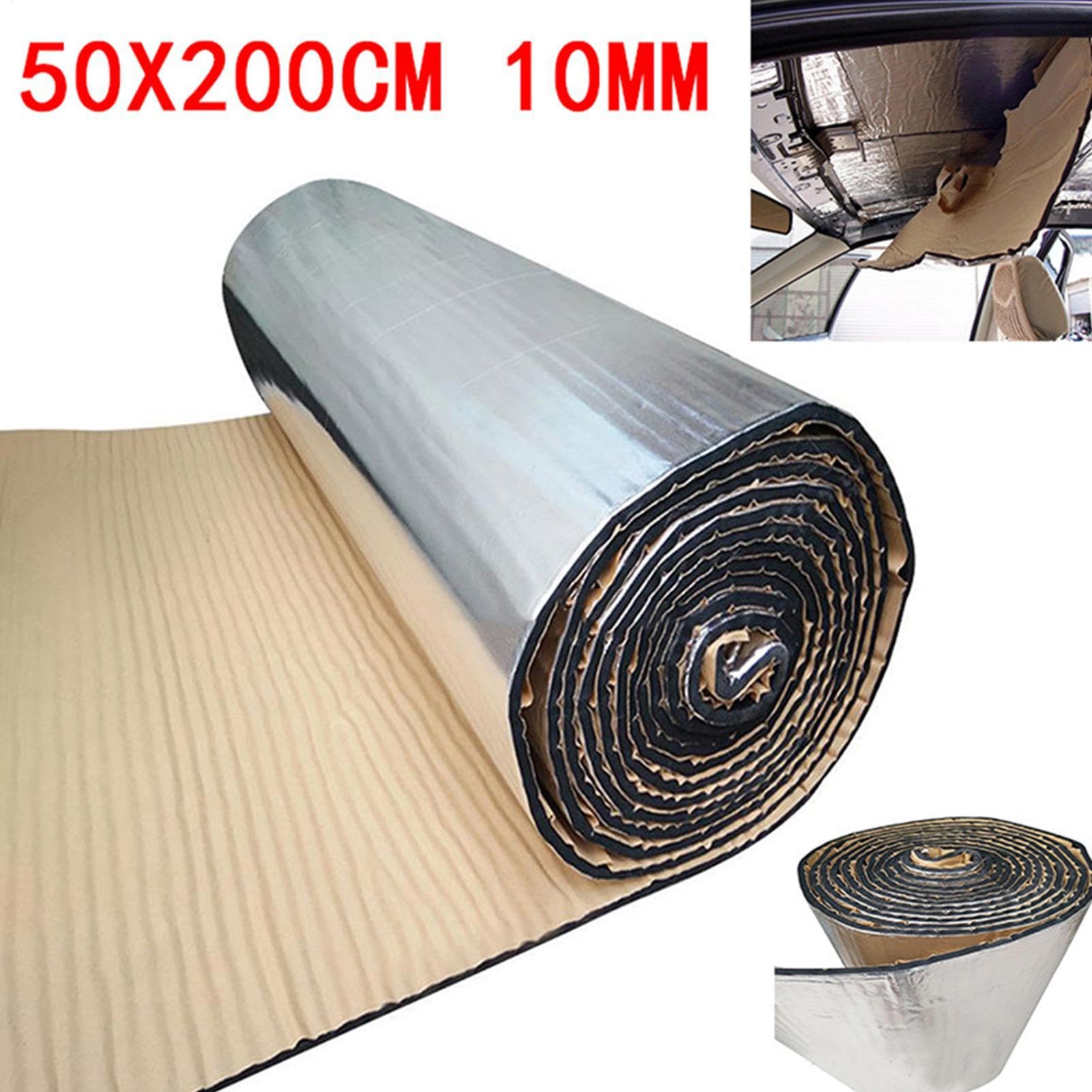 Esterilla aislante de 50 x 200 cm para coche, , insonorización, protección térmica, esteras de aislamiento acústico, rollo de aluminio para aislamiento acústico para vehículos de motor
