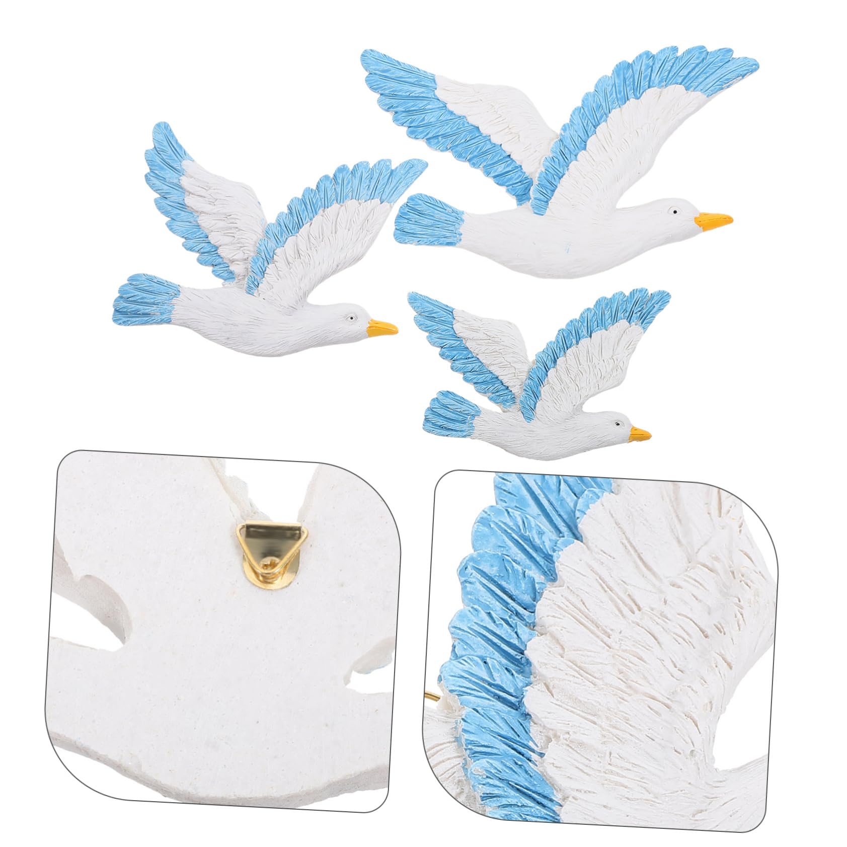 IMIKEYA Decorazione da Parete Gabbiani in Resina Blu, 3 Pezzi, Appesi, Tema Marino per Camera da Letto, Ornamenti Creativi per Casa