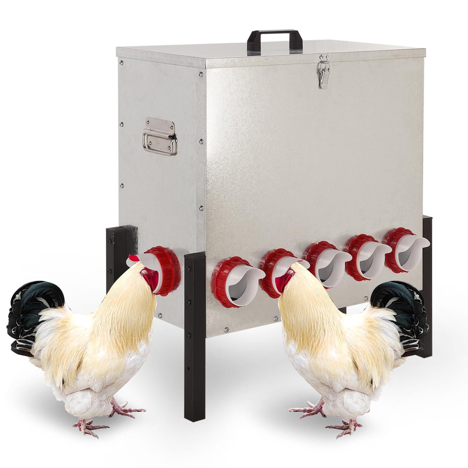 Comedero automático para gallinas, de Metal, de Gran Capacidad, con 12 Orificios y Patas Ajustables, para gallinas y Aves de Corral.