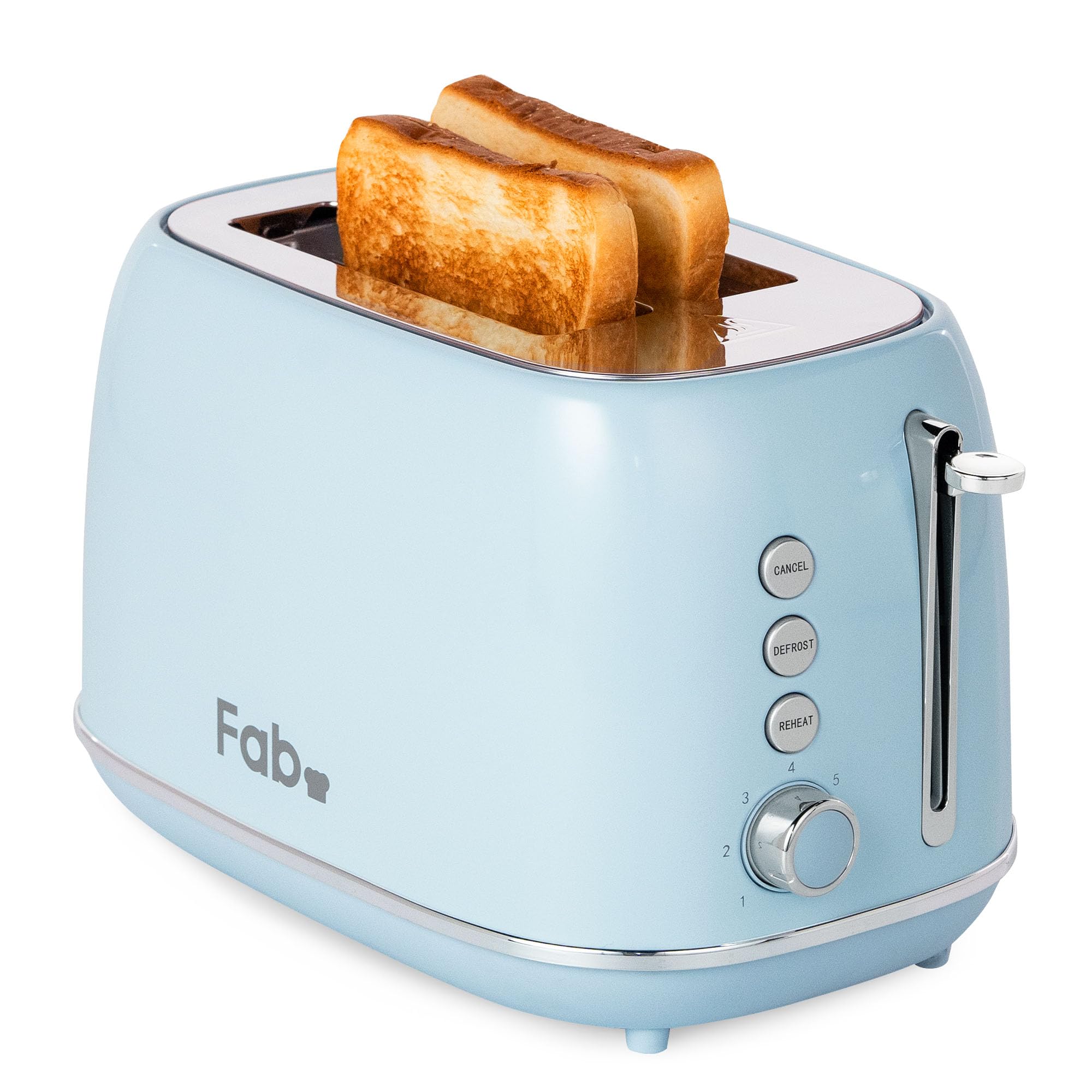 Fab by Kitchen in the box Grille-Pain 2 Fentes Vintage, Toaster Design avec 6 Coloris Disponibles, 7 Niveaux de Dorage, Décongélation, Réchauffage et Annulation