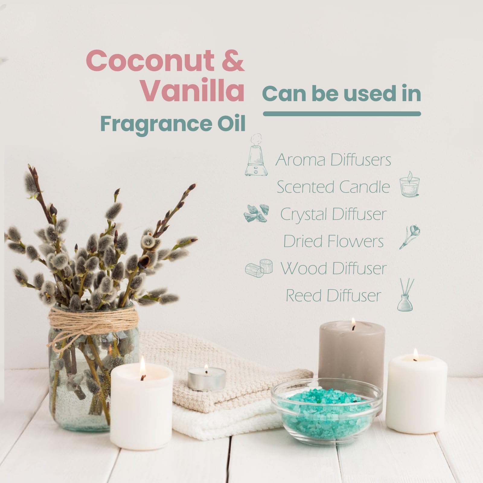 MAYJAM Olio Essenziali di Cocco e Vaniglia 10ML, Olio Di Fragranza Premium Per Diffusori di Olio Essenziali, Aromaterapia, Casa, Bruciatore Di Olio