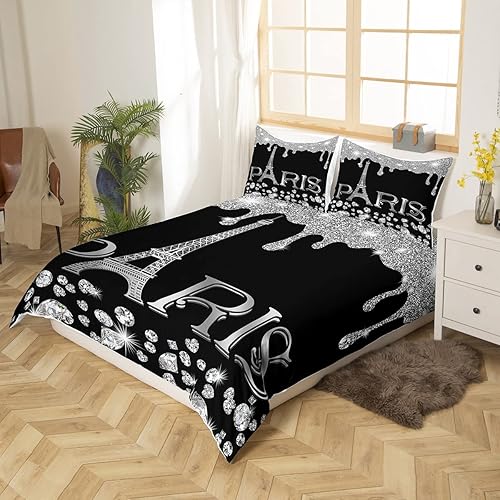 Miniatura 2 de París - Juego de ropa de cama tamaño Queen para mujer, funda de edredón femenina con purpurina de la Torre Eiffel para regalo del día de San