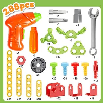 自作おもちゃ Amazon | 大工さん ブロック 工具セット 288点 知育玩具 ネジ 電動