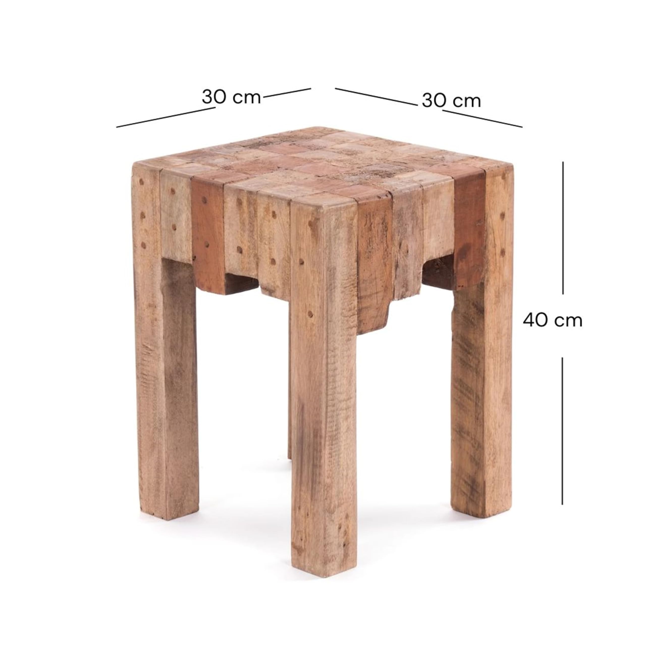 DESIGN DELIGHTS Tabouret en bois russe Nature | 40 x 30 x 30 cm (hauteur x largeur x profondeur), bois antique massif | tabouret en bois | couleur: 01 naturel vintage