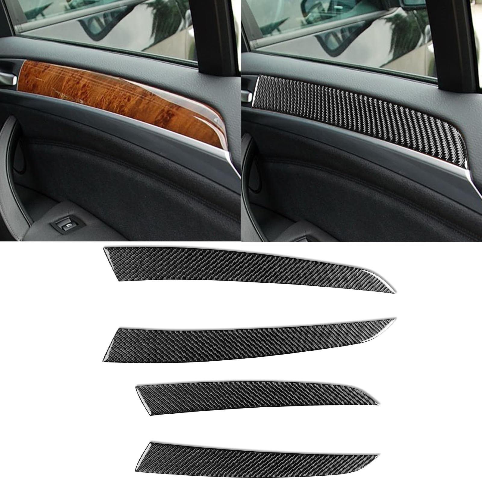 Generic Auto Inner Door Panel Trim Strips Panel Sticker Real Carbon Fiber Interior Trim Accessories Compatible with BMW X5 E70 X6 E71 2006 2007 2008 2009 2010 2011 2012 2013 Black, BM8512