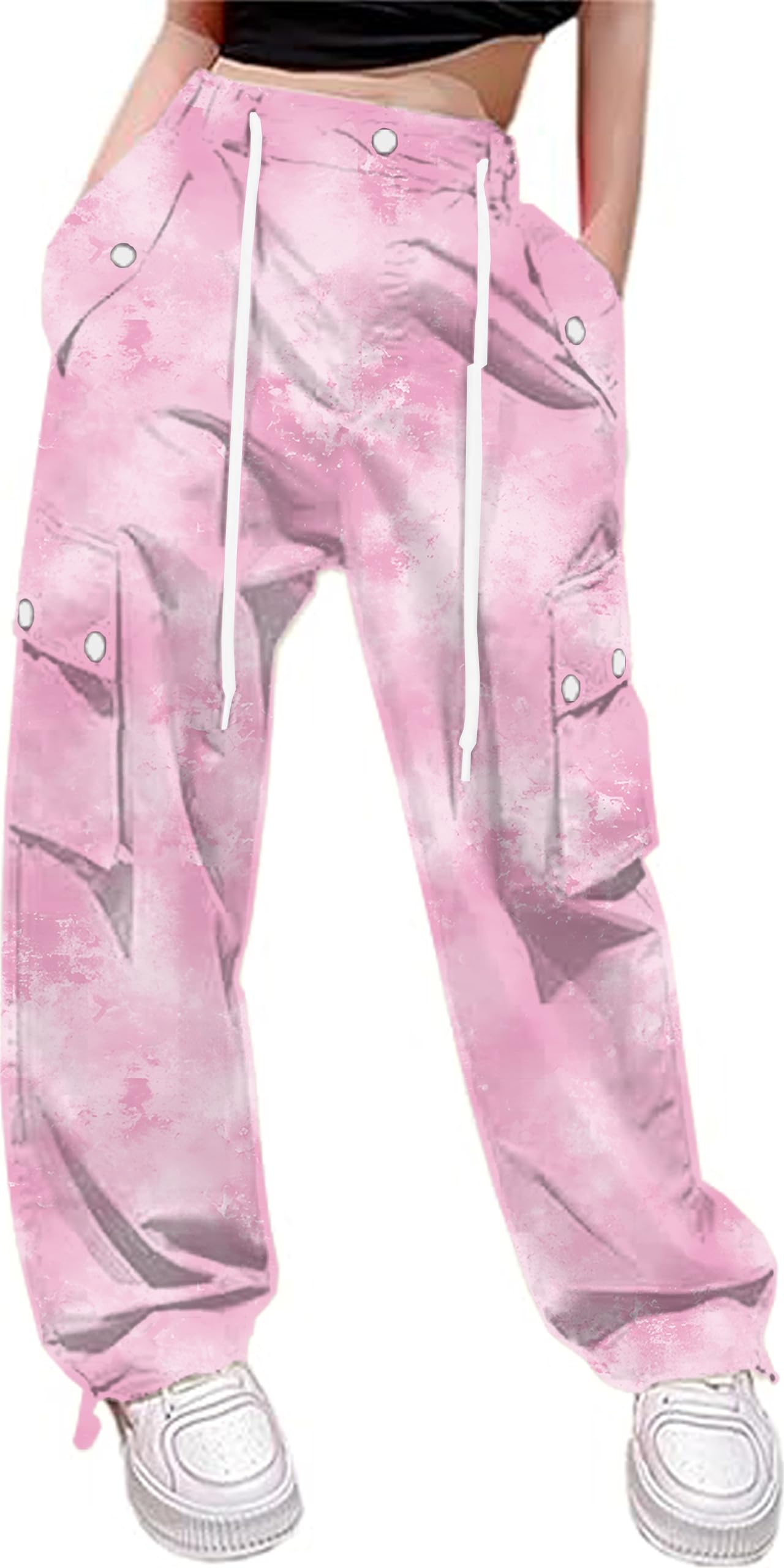 Cromoncent Cargo Pants Girls &amp; Women Parachute Pants Y2K Baggy Rave Clothes Waterproof with Pockets, 6 Years - 3XL
