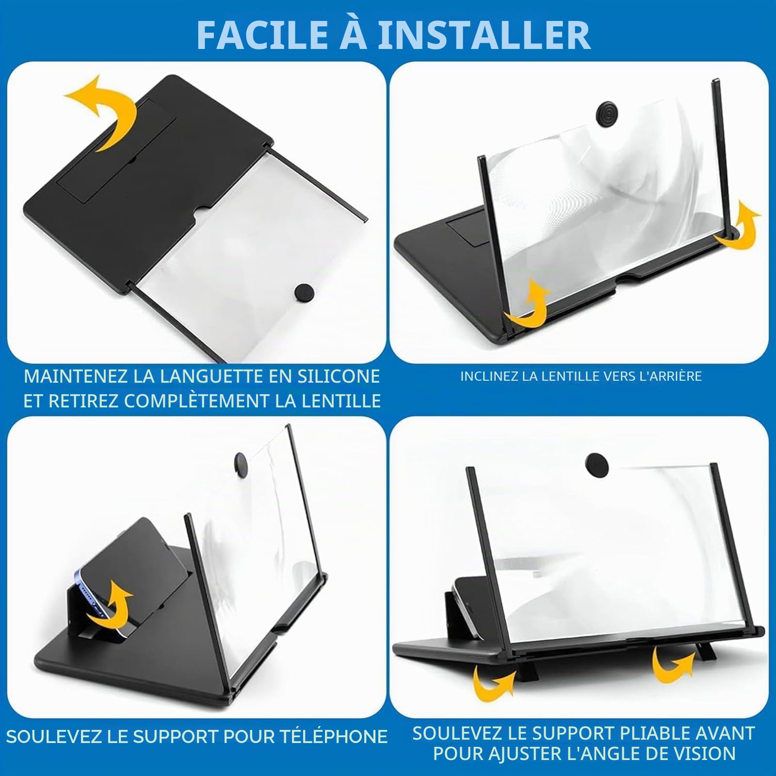 16 Pouces Amplificateur ecran Telephone Portable, HD Loupe Telephone Portable, adaptée à Tous Les Smartphones, pour Regarder des Films et des vidéos, Pliable