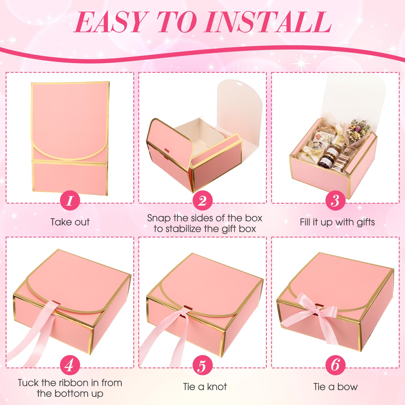 Jaloro 16 Pack Pink Gift Boxes with Lids, 7x7x3 Inch Bridesmaid Proposal Box with Ribbons for Present Wedding, Birthday, Anniversary, Mother's Day, Graduation, Baby Shower, Cupcake Packaging