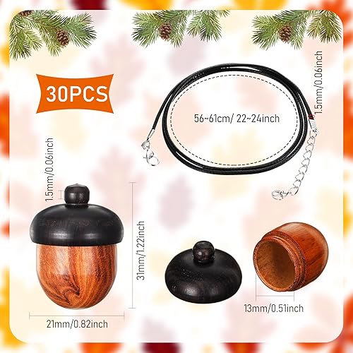 Miniatura 2 de Dijes de bellota de madera con tuerca y bellota con cordón de collar encerado negro y cierre de pinza de langosta para accesorios de bricolaje,