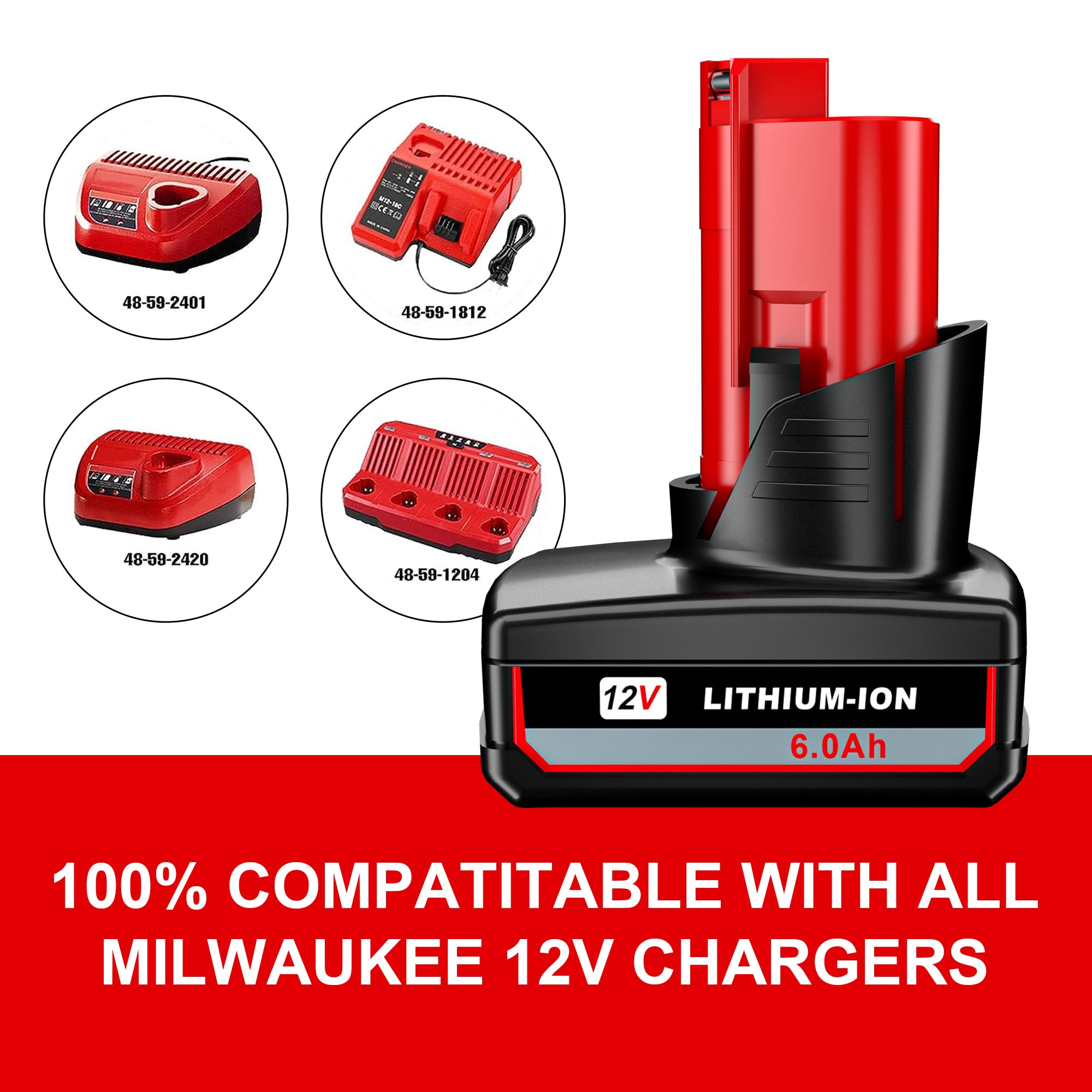 Batería 12V 6000mAh Para Herramientas Milwaukee M12 - Pack De 2, Compatible Con M12 XC