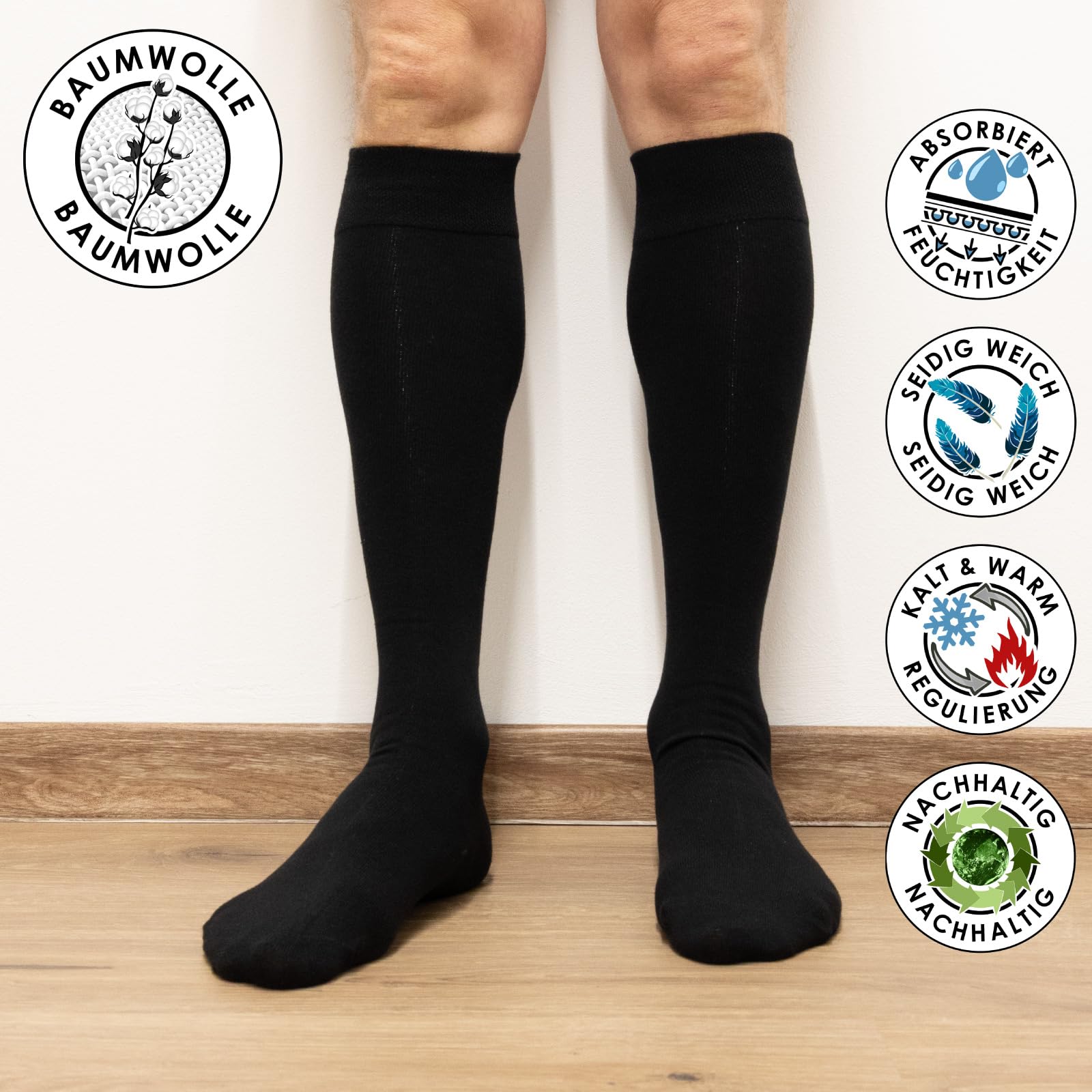 RS. Harmony | Kniestrümpfe für Herren | Extra Qualität Kneehigh | 12 Paar | schwarz | 39-42