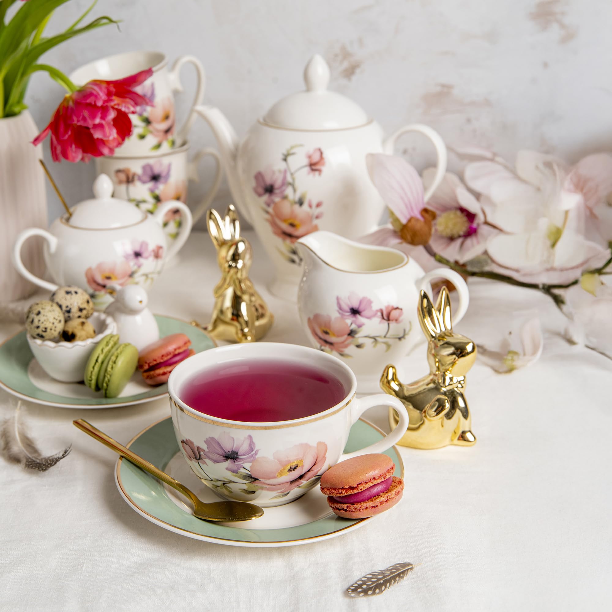 AMBITION Porcelanowy serwis do kawy z motywem kwiatowym Flores zestaw dla 6 osób