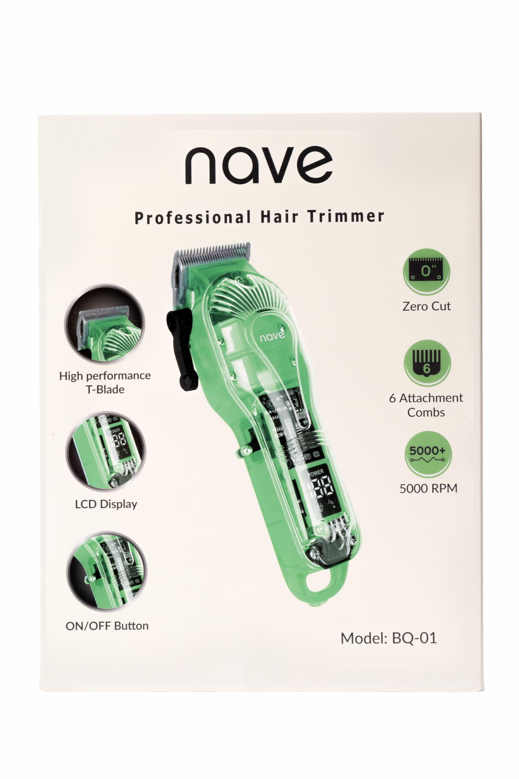 Nave Tagliacapelli senza fili per uomo, tagliacapelli professionale a T a distanza zero, ricaricabile, display LCD, lama regolabile e pettini, uso domestico e barbiere (verde)