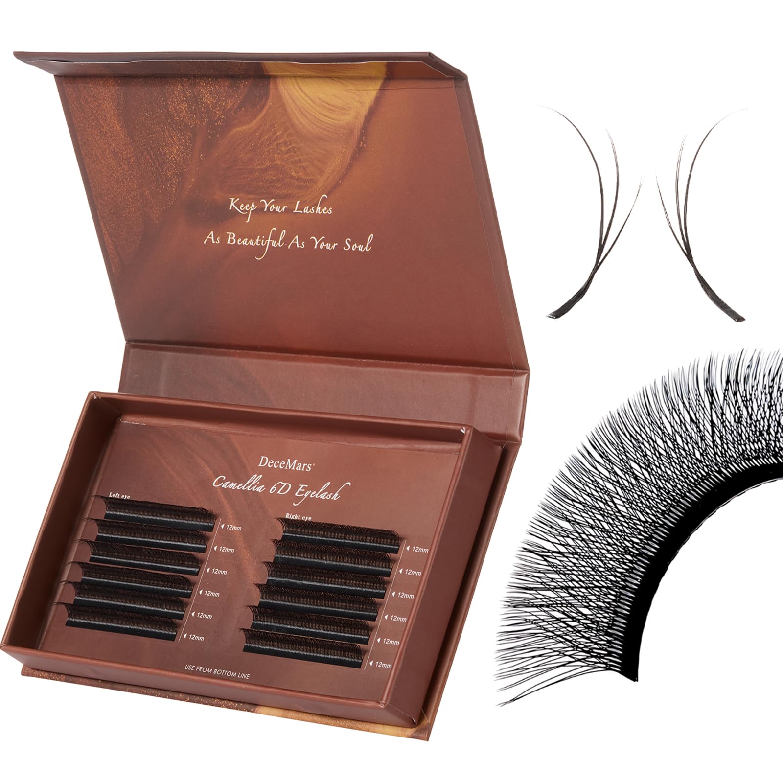 DeceMars 1320 Pcs Multi-length Camellia 6D Eyelash Extension Premade Fan 0.07 D Curl 9mm Soft Lashes Extension Supplies Matte Black Easy Fan Volume