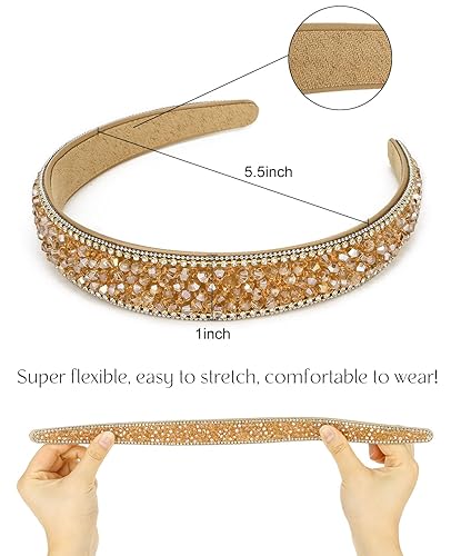 Miniatura 5 de Wecoe Diadema de diamantes de imitación para mujeres y niñas, diadema champán de 1 pulgada de ancho, diadema de moda antideslizante para el día de
